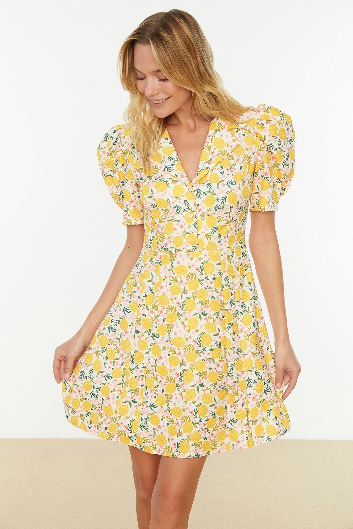 Yellow Floral Skater Dress, , large image number 0