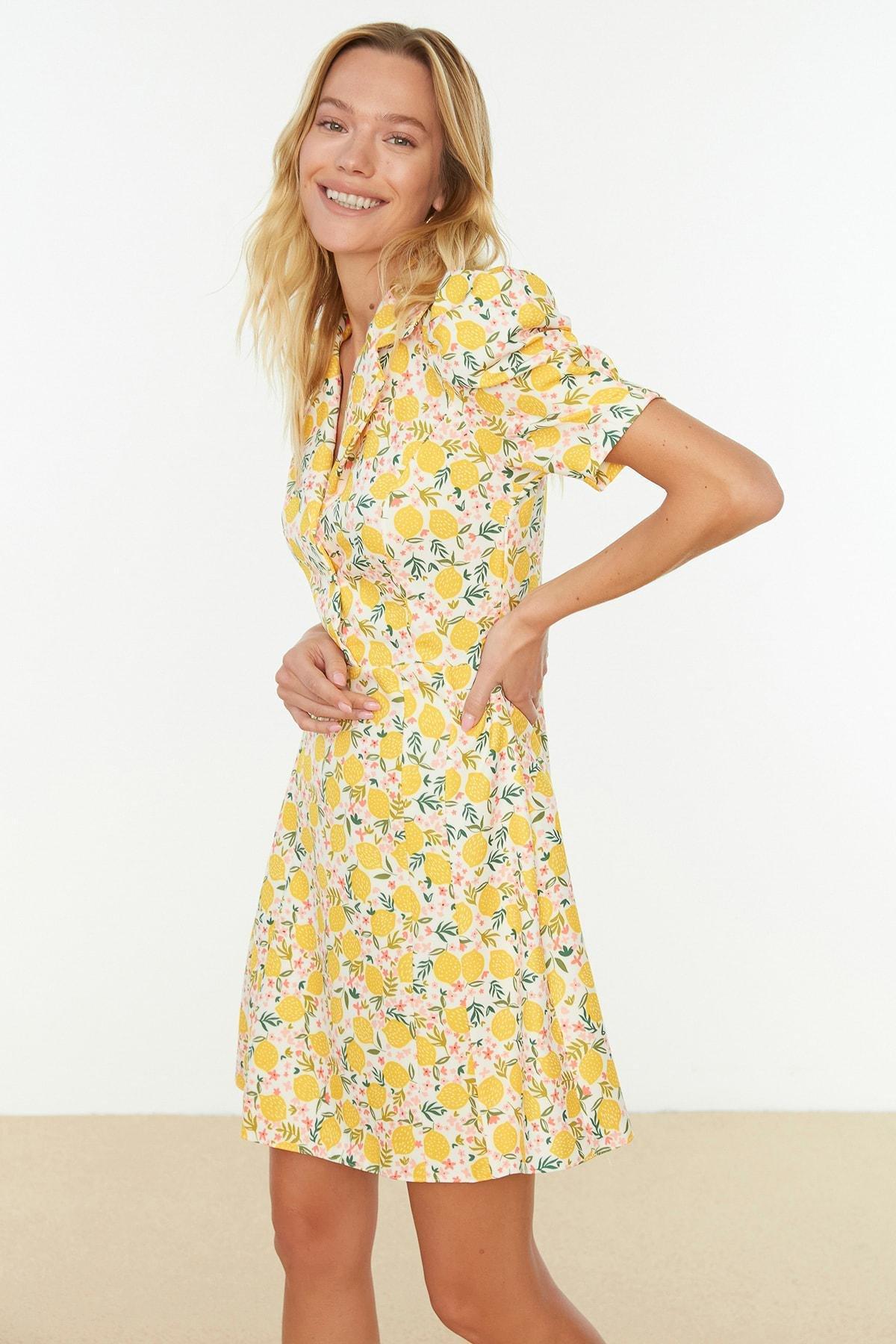 Yellow Floral Skater Dress, , large image number 3