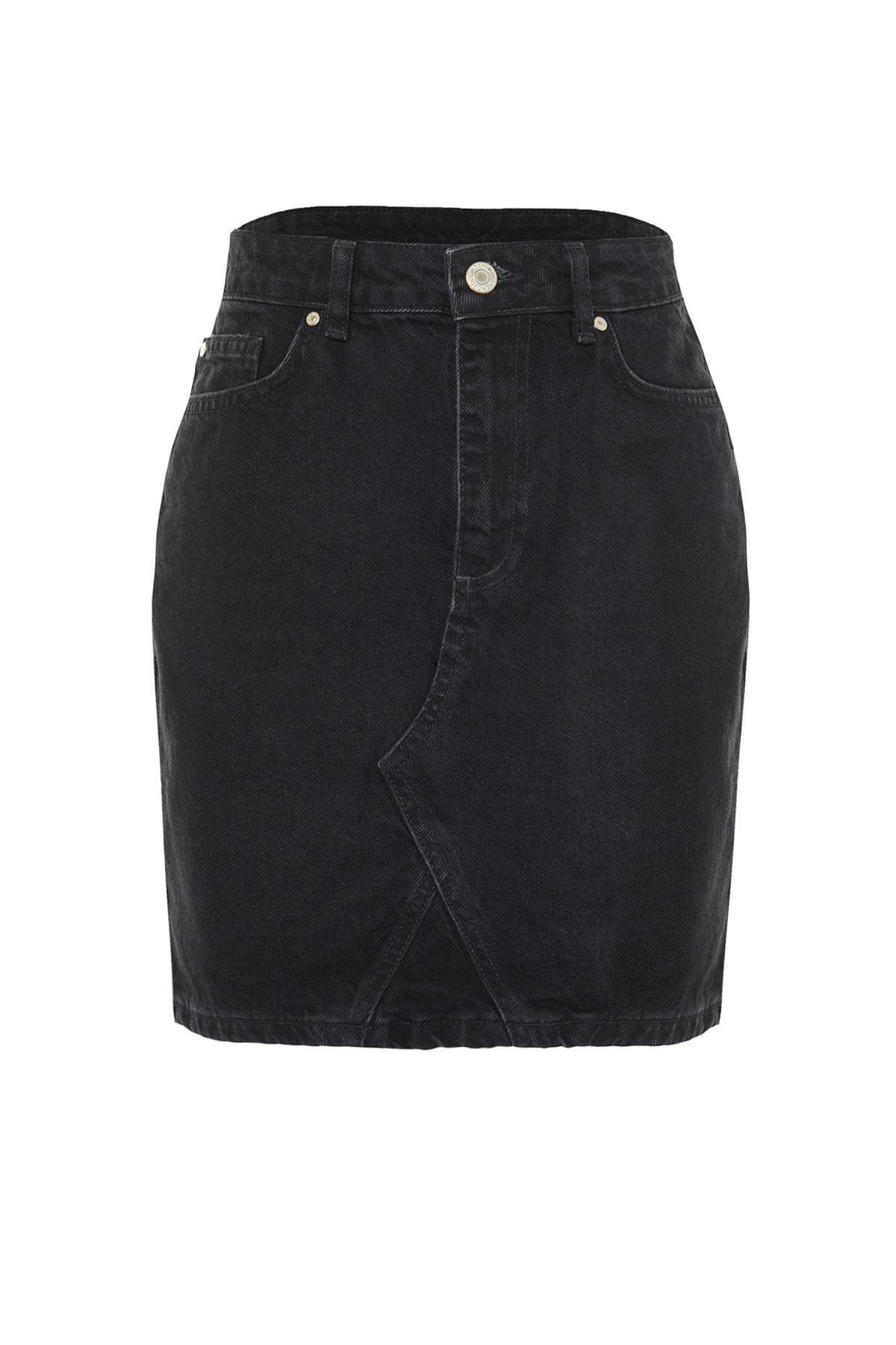 Black A Line Mini Plain Skirt, , large image number 4