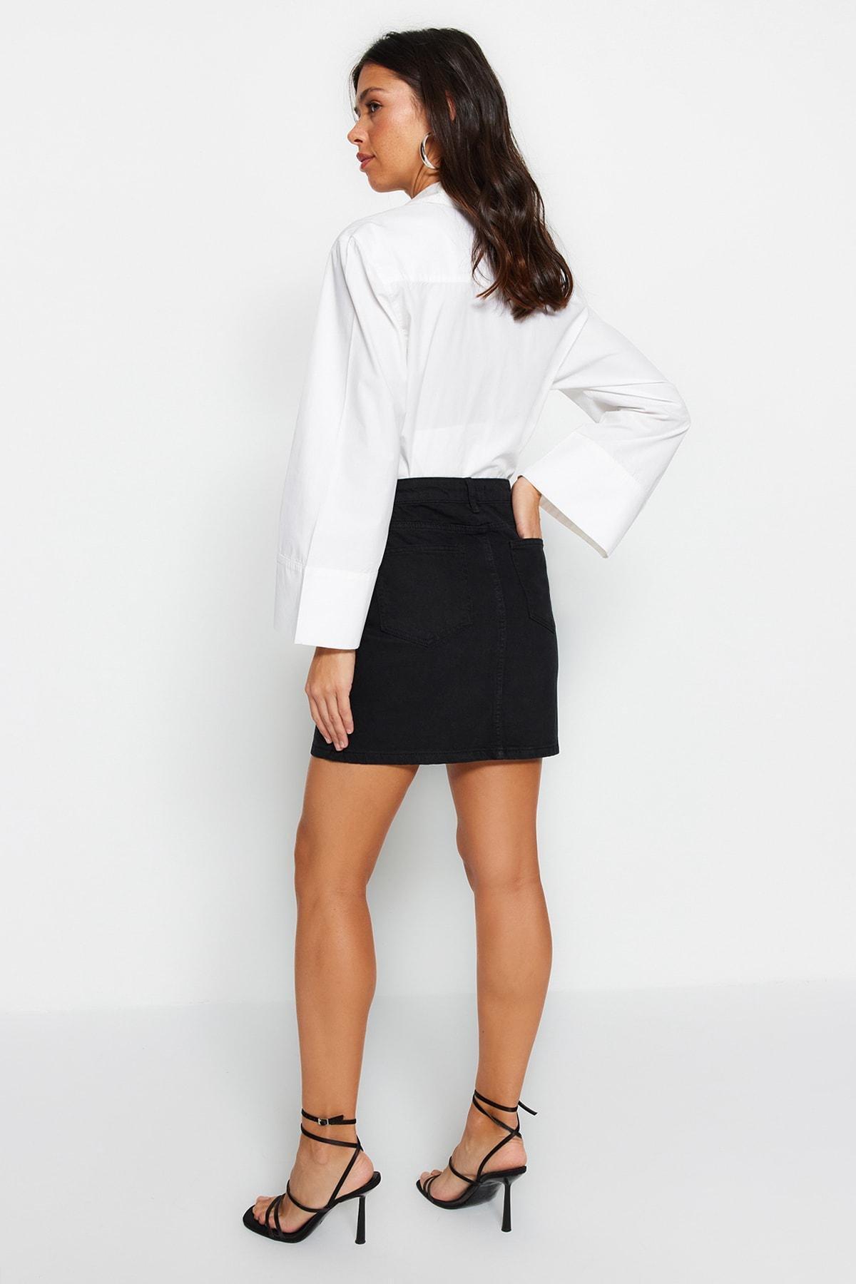 Black A Line Mini Plain Skirt, , large image number 7
