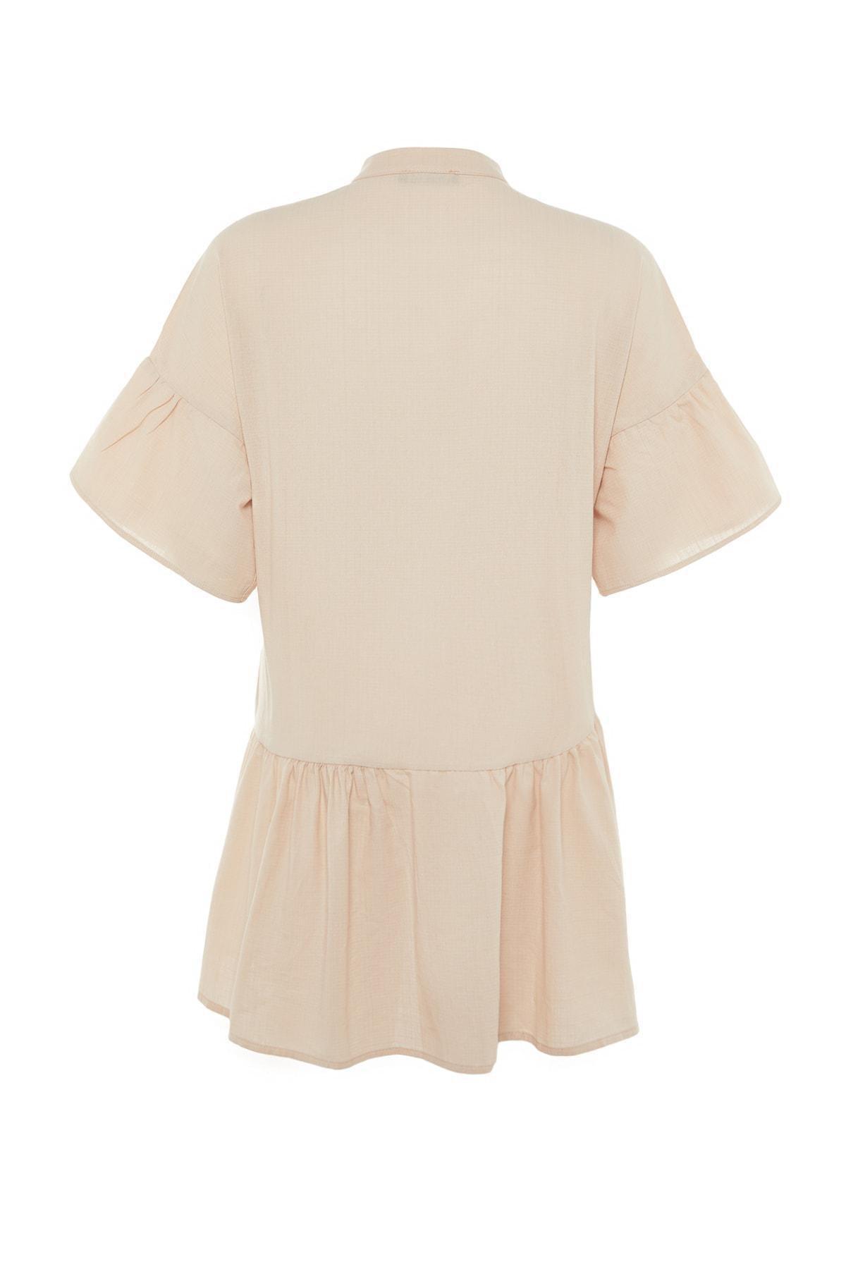 Beige Ruffle Sleeve Smock Dress, , large image number 5