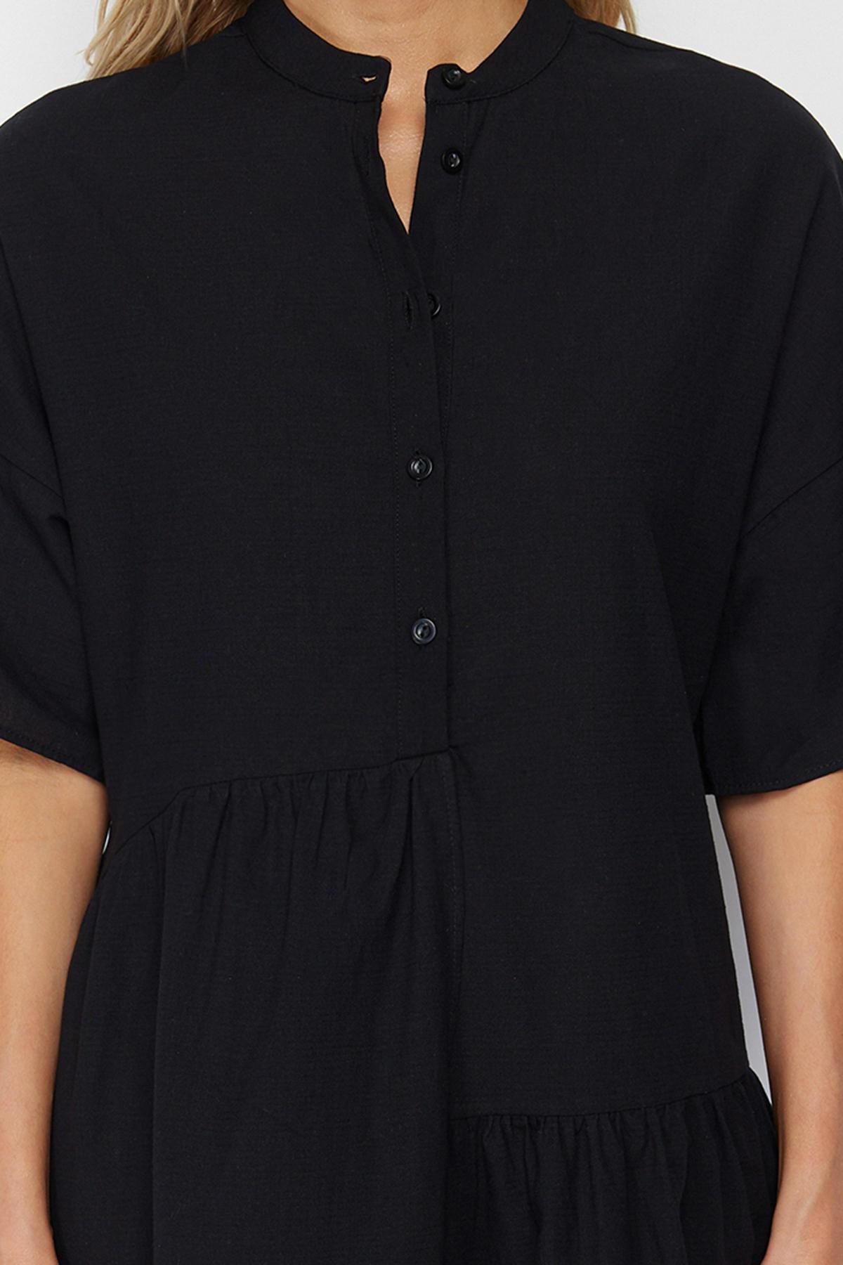 فستان بتفاصيل مزمومة، أسود, Black, large image number 7