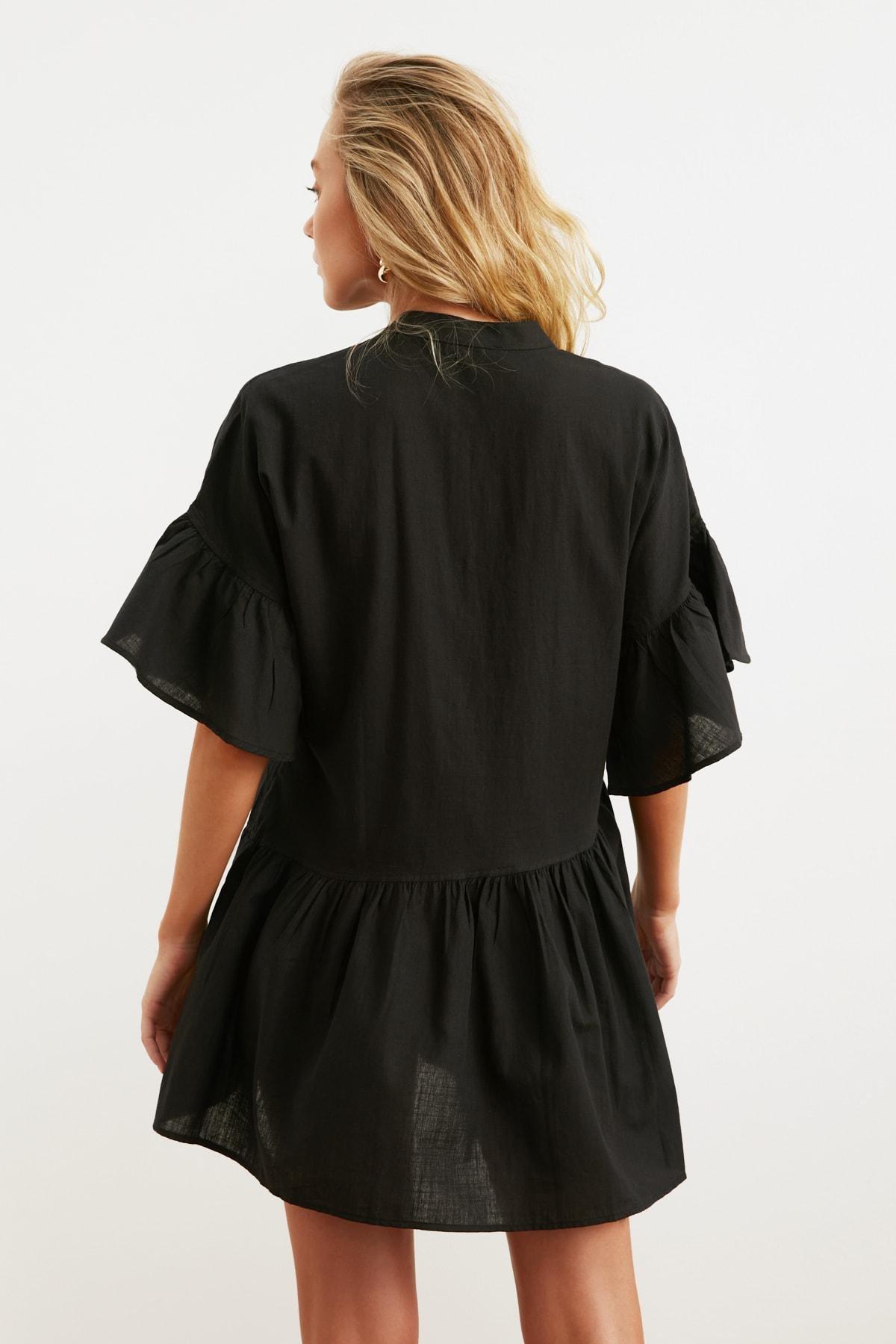 فستان بتفاصيل مزمومة، أسود, Black, large image number 8