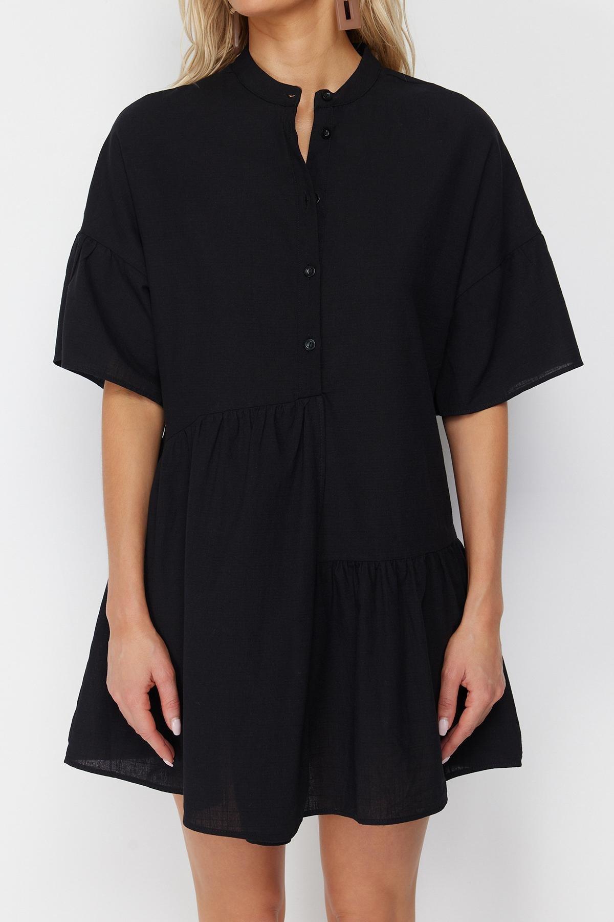 فستان بتفاصيل مزمومة، أسود, Black, large image number 9