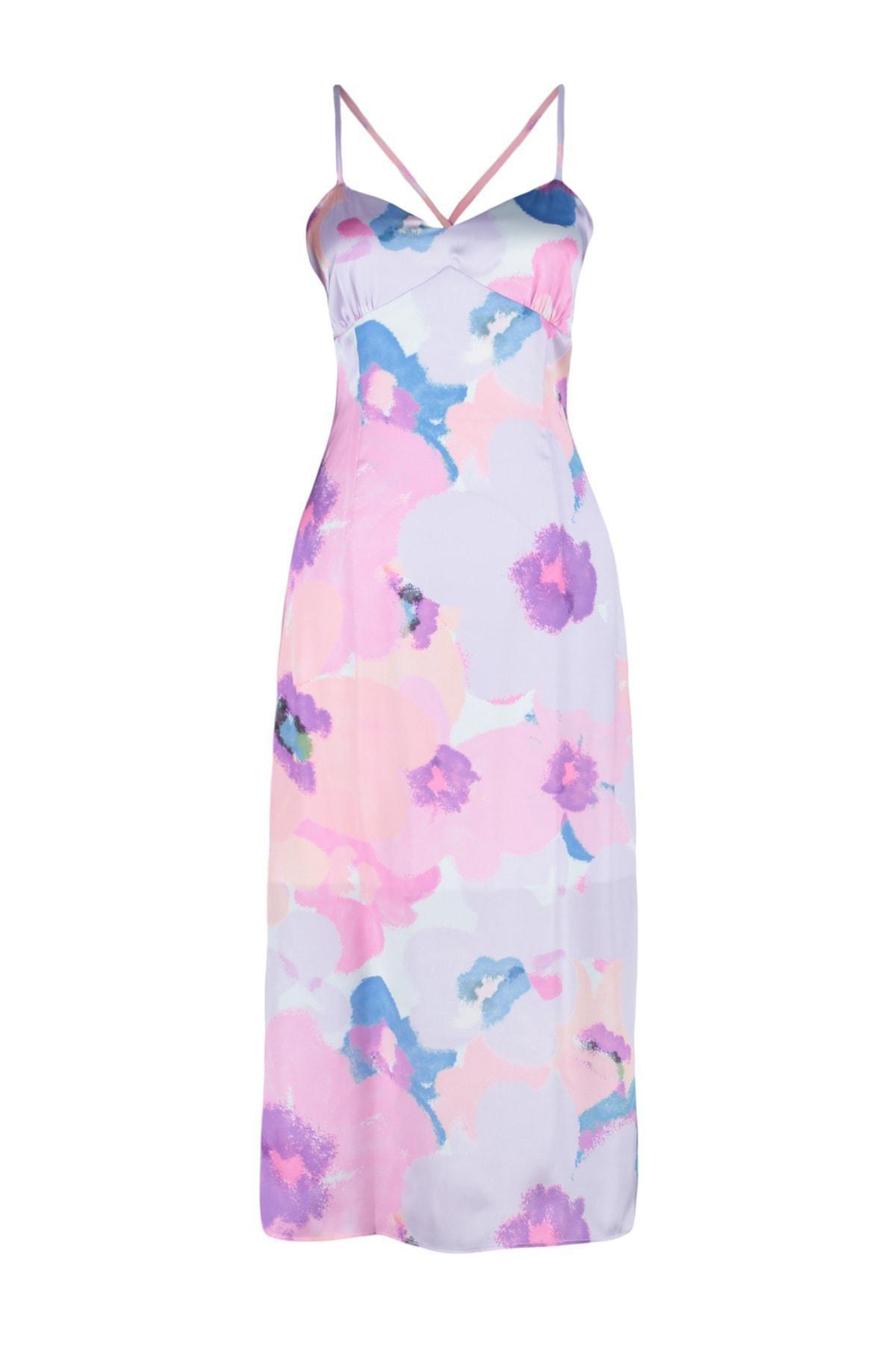 Pink Printed Satin Slip Dress, , large image number 0