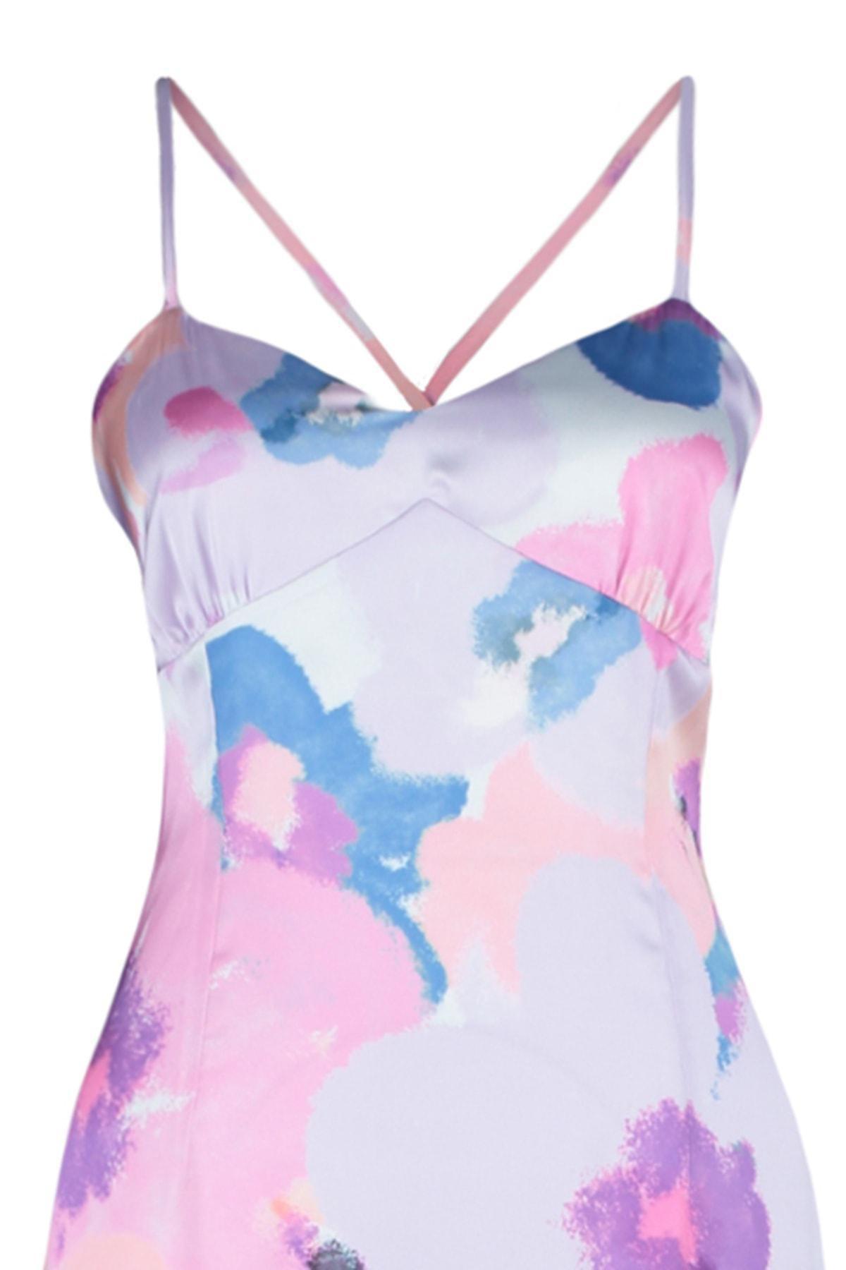 Pink Printed Satin Slip Dress, , large image number 1