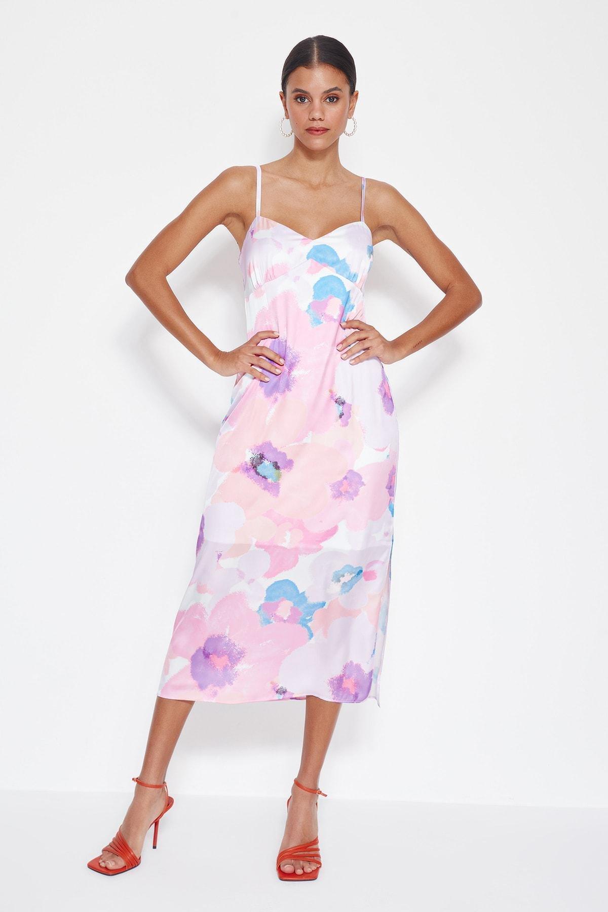 Pink Printed Satin Slip Dress, , large image number 2