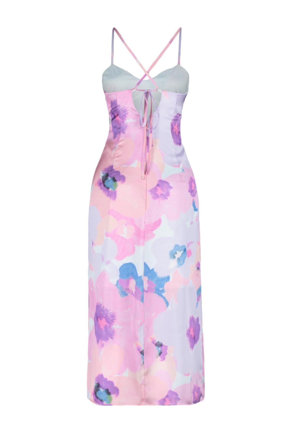 Pink Printed Satin Slip Dress, , large image number 3