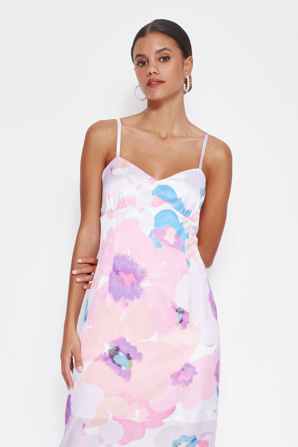 Pink Printed Satin Slip Dress, , large image number 4