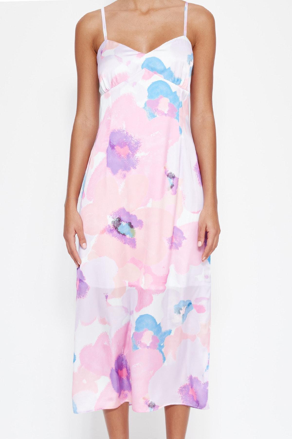 Pink Printed Satin Slip Dress, , large image number 6