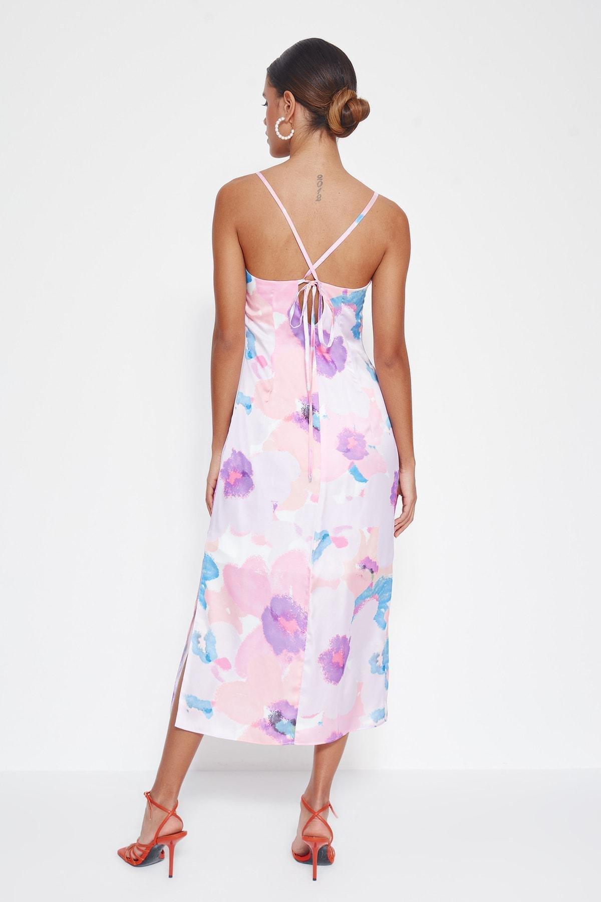 Pink Printed Satin Slip Dress, , large image number 7