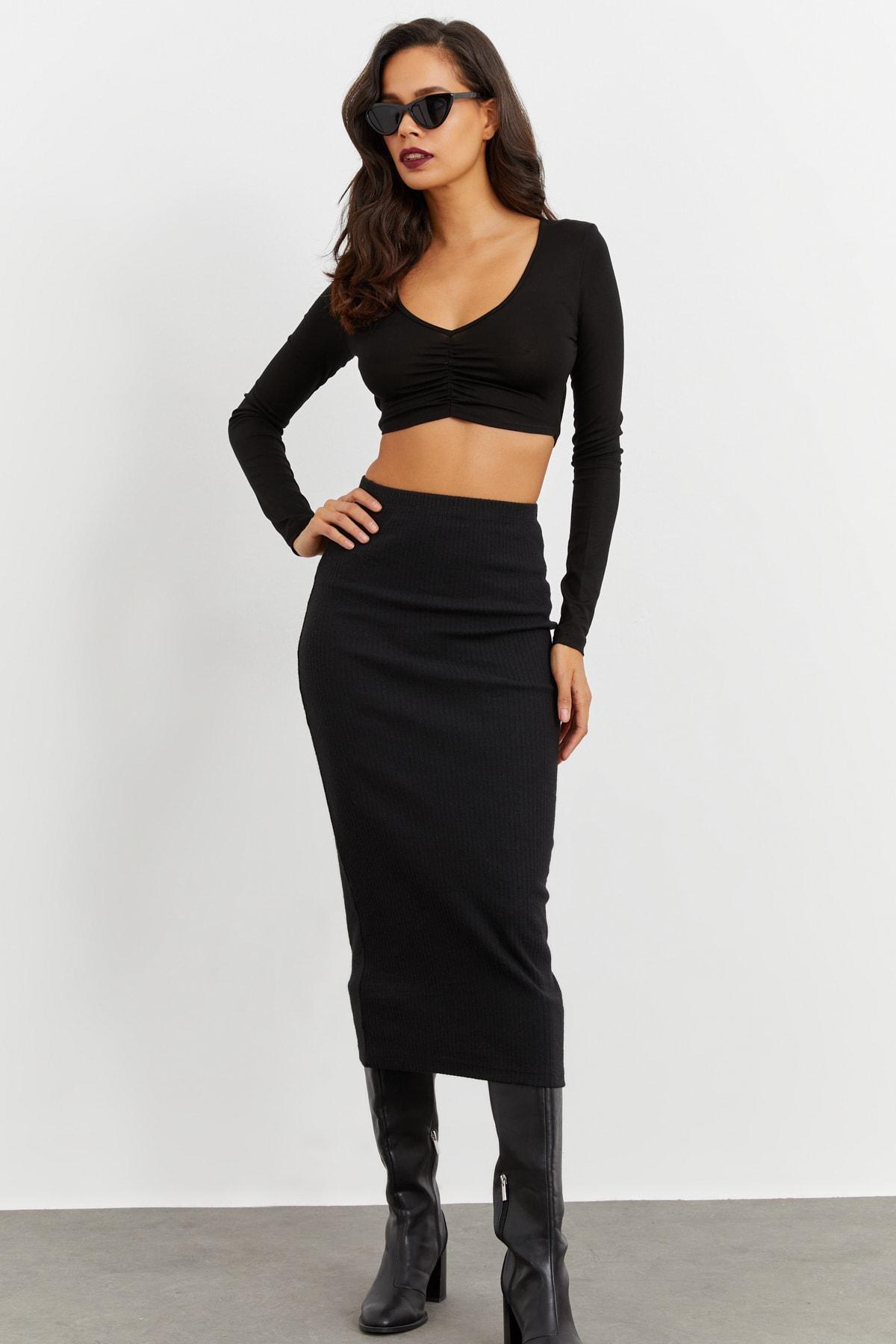 Black Pencil Skirt Midi Skirt, , large image number 2