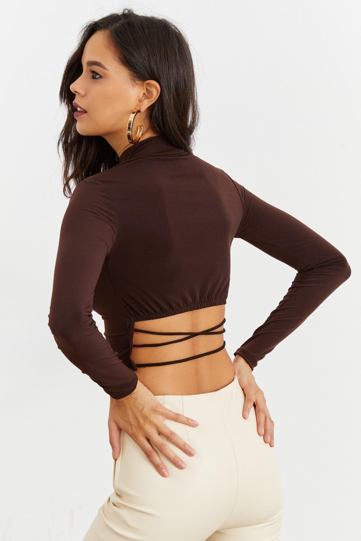 Brown Fitted Blouse, , large image number 0