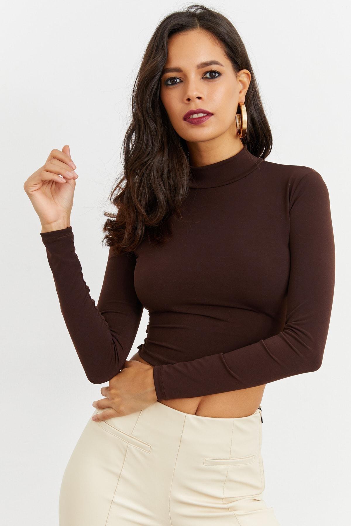 Brown Fitted Blouse, , large image number 1