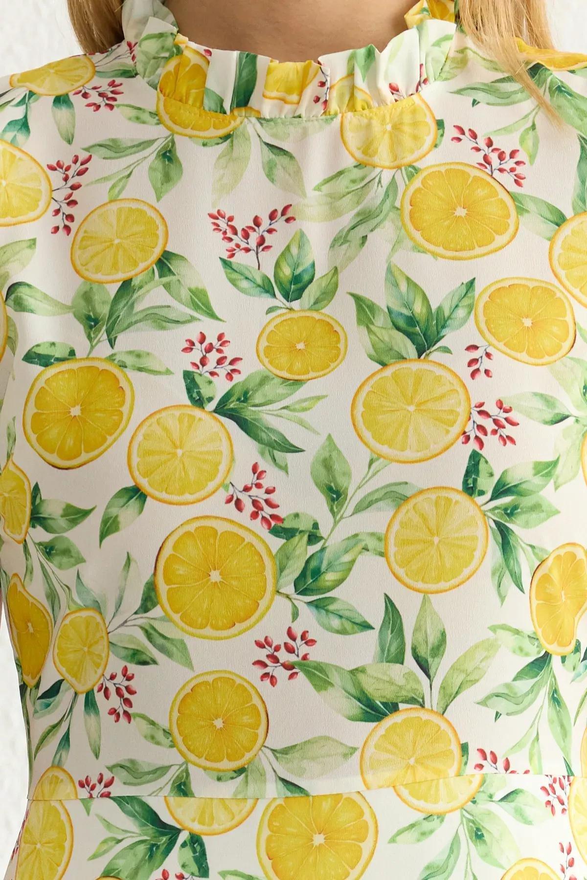 Yellow Floral A-Line Ruffle Midi Woven Dress, , large image number 2