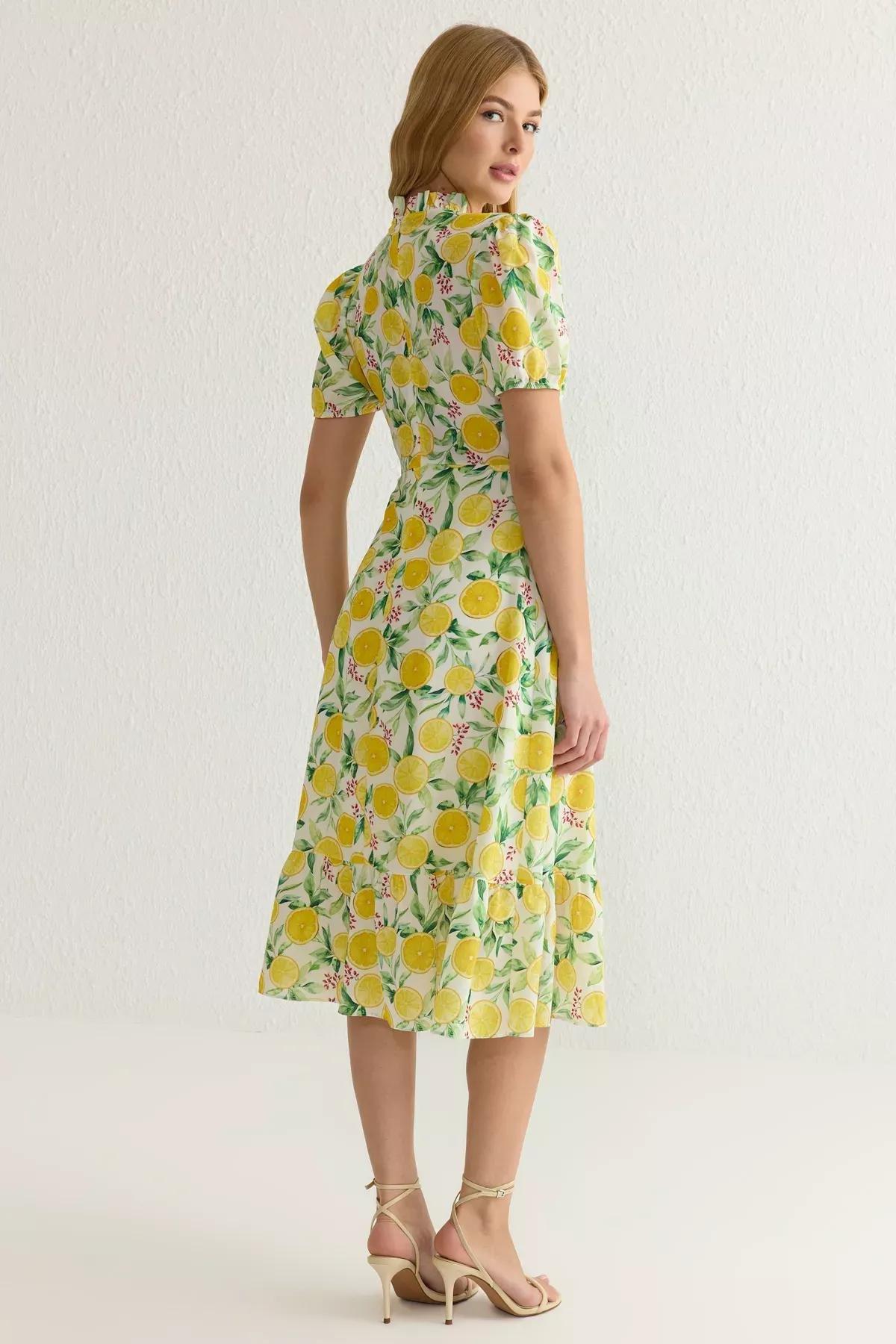 Yellow Floral A-Line Ruffle Midi Woven Dress, , large image number 4