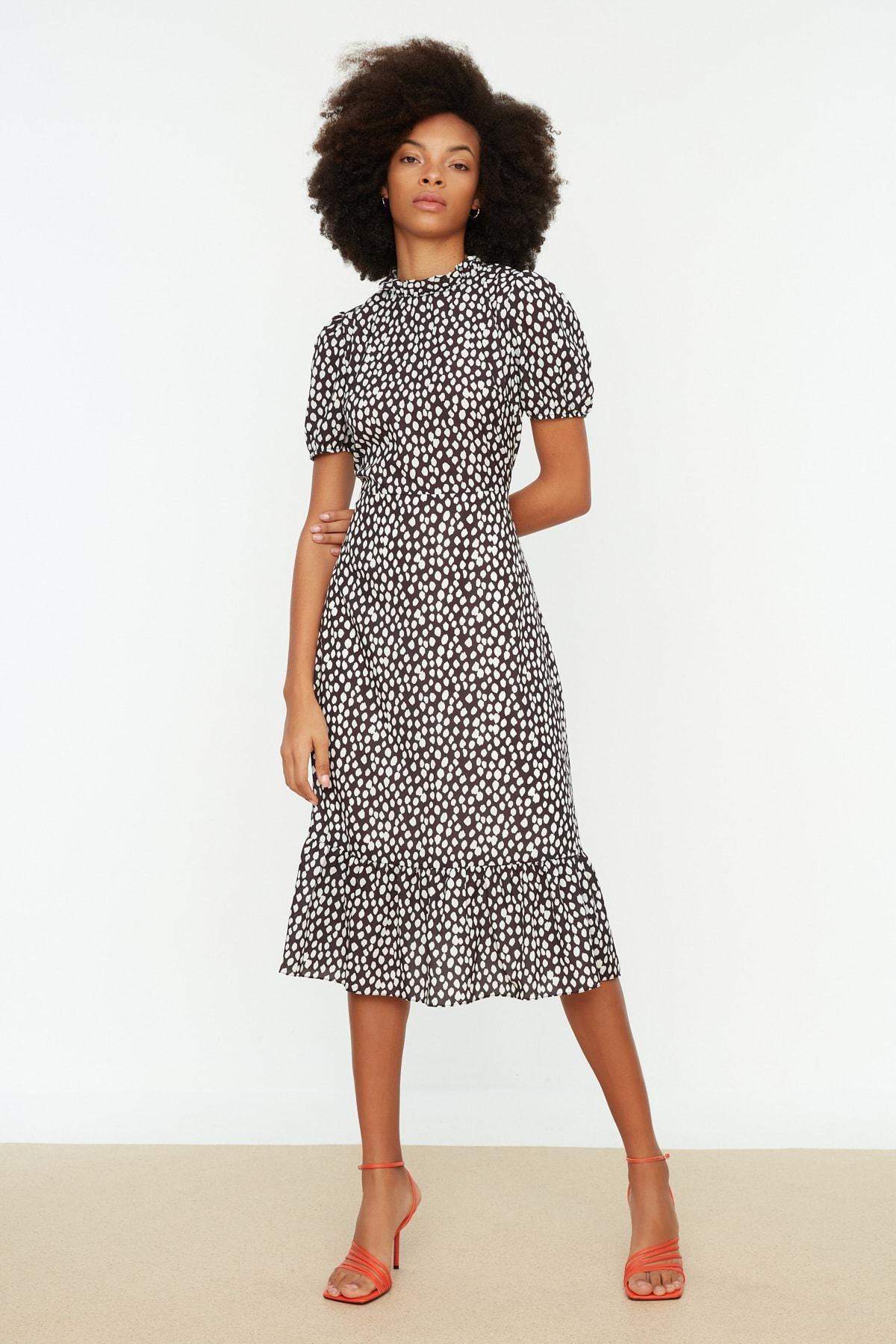 Black Floral Ballon Sleeve Dress, , medium