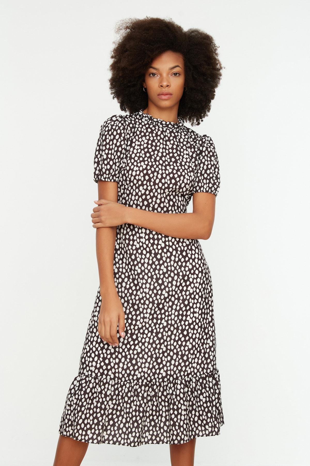 Black Floral Ballon Sleeve Dress, , large image number 1