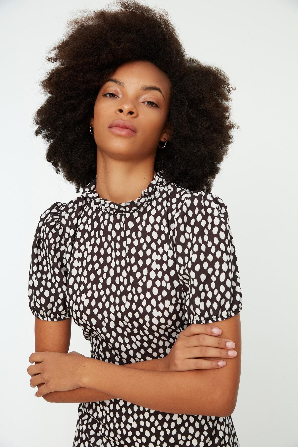 Black Floral Ballon Sleeve Dress, , large image number 2