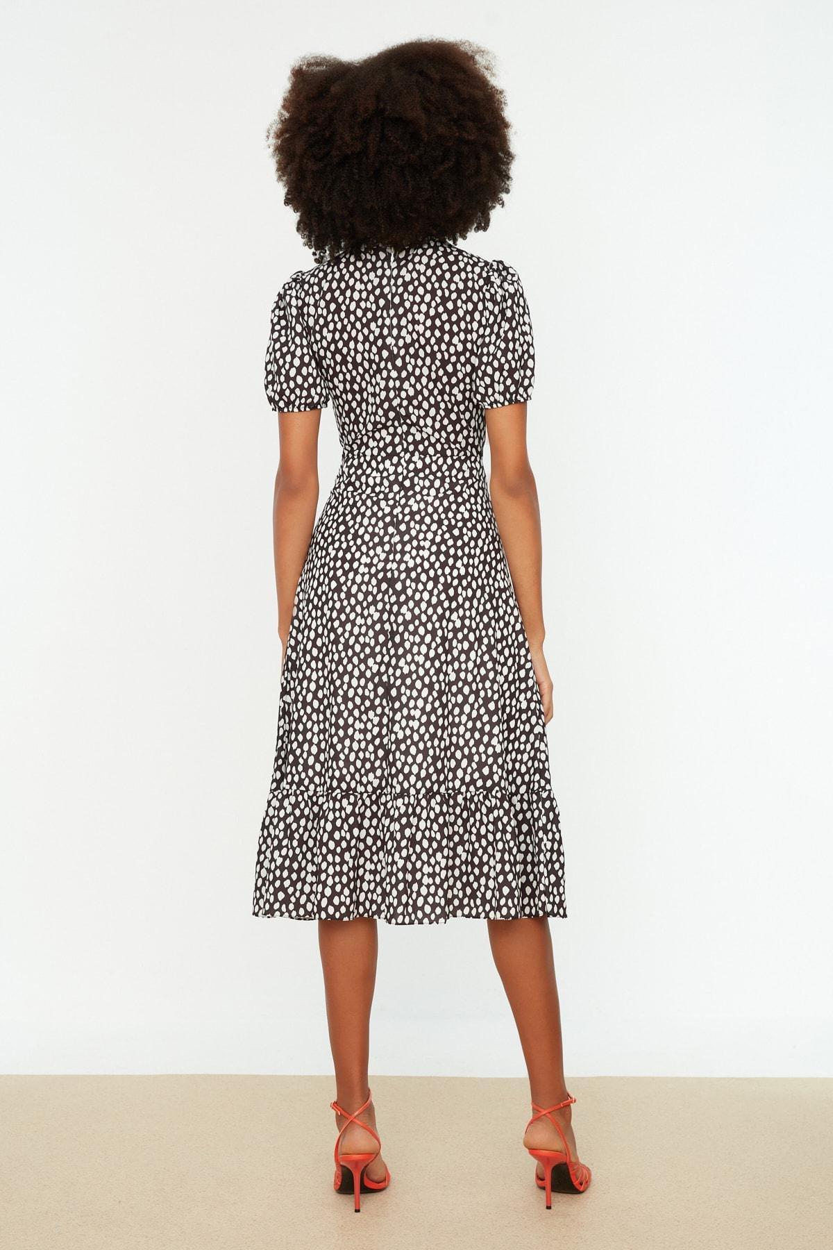 Black Floral Ballon Sleeve Dress, , large image number 4