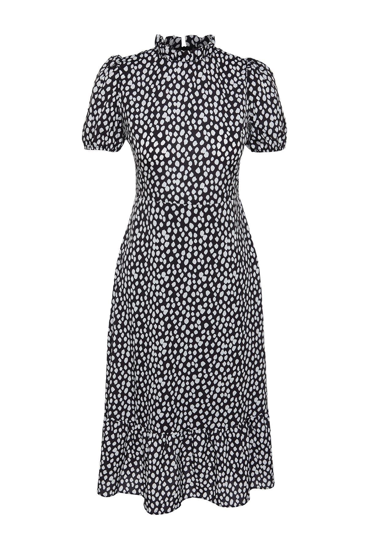 Black Floral Ballon Sleeve Dress, , large image number 7