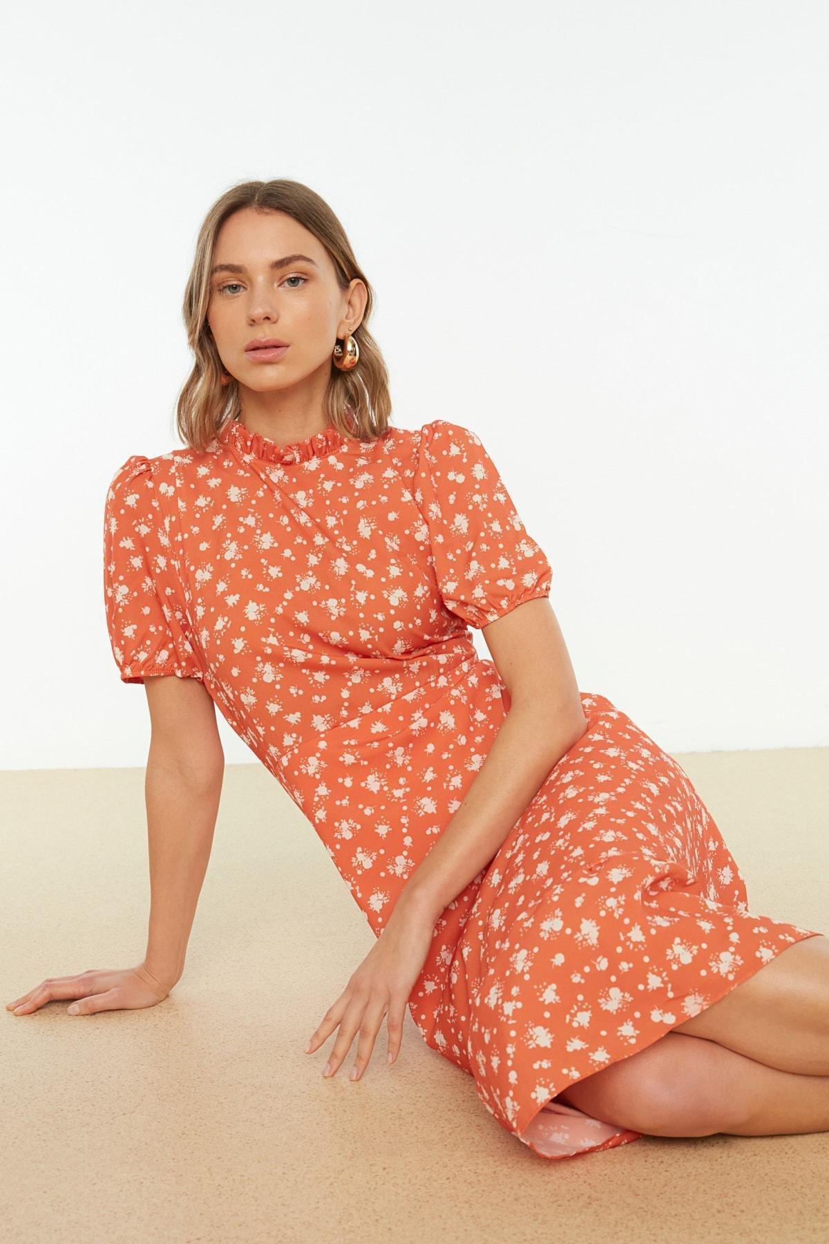 Orange Floral Dress, , large image number 0