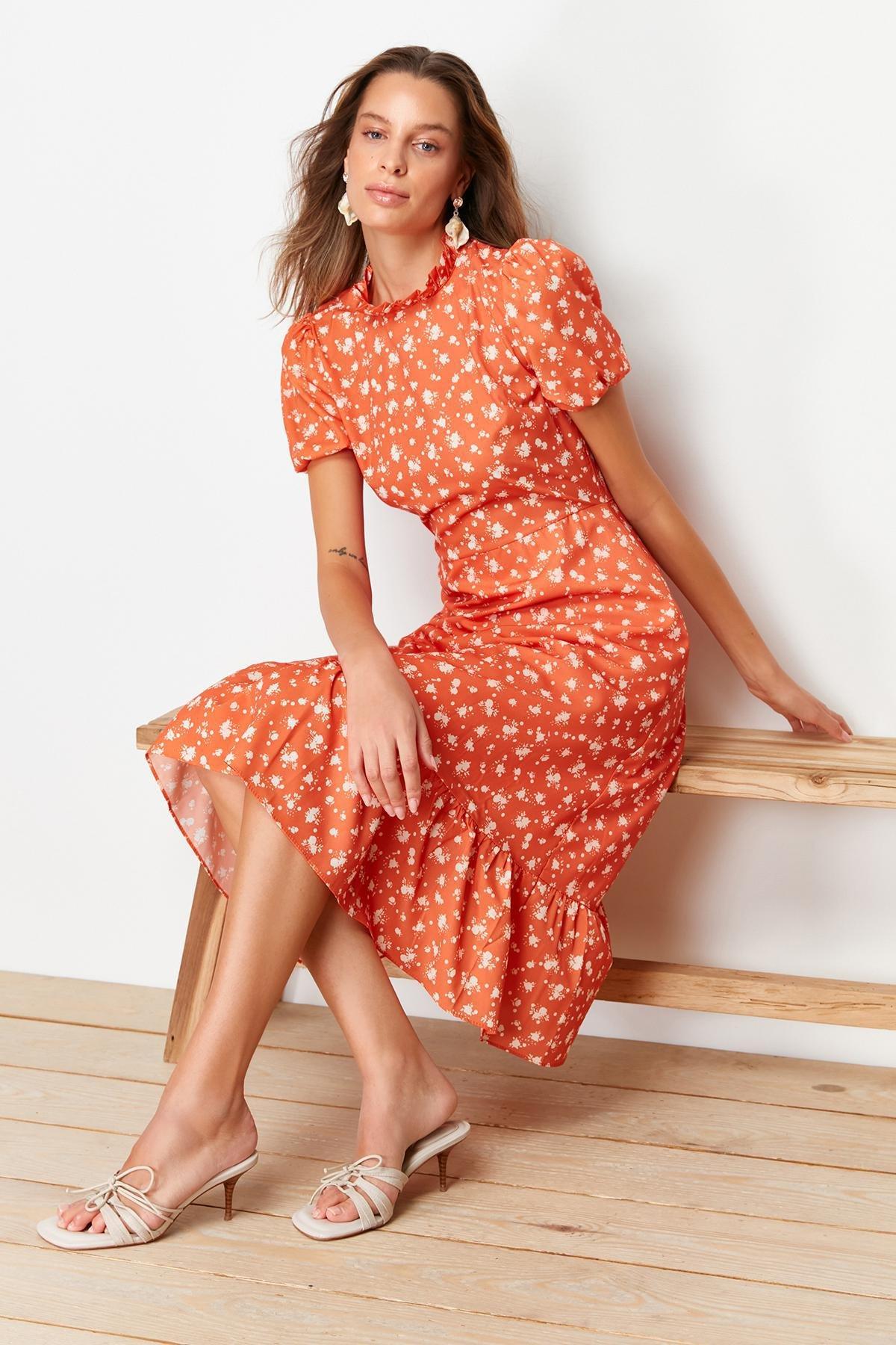 Orange Floral Dress, , large image number 1
