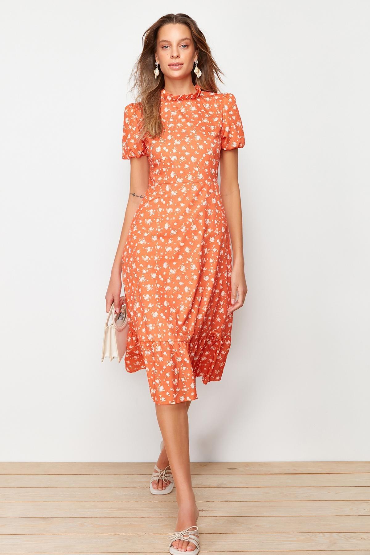 Orange Floral Dress, , large image number 3