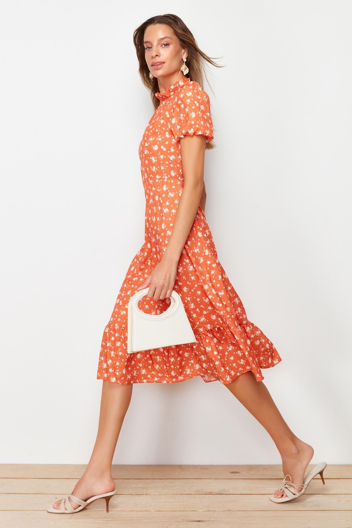 Orange Floral Dress, , large image number 5