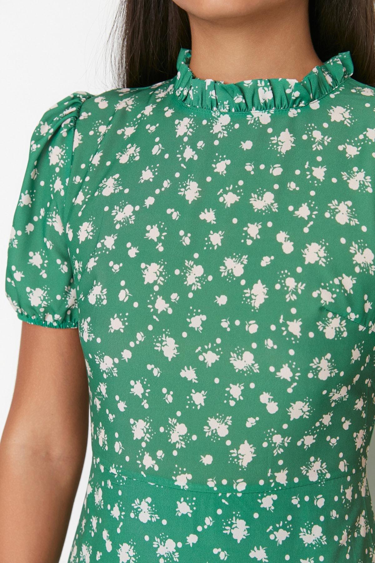 Green Floral Ballon Sleeve Dress, , large image number 3