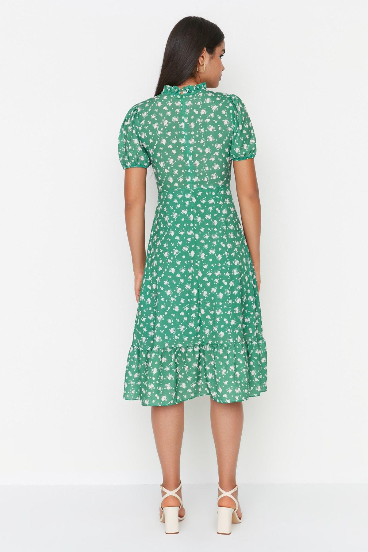 Green Floral Ballon Sleeve Dress, , large image number 4