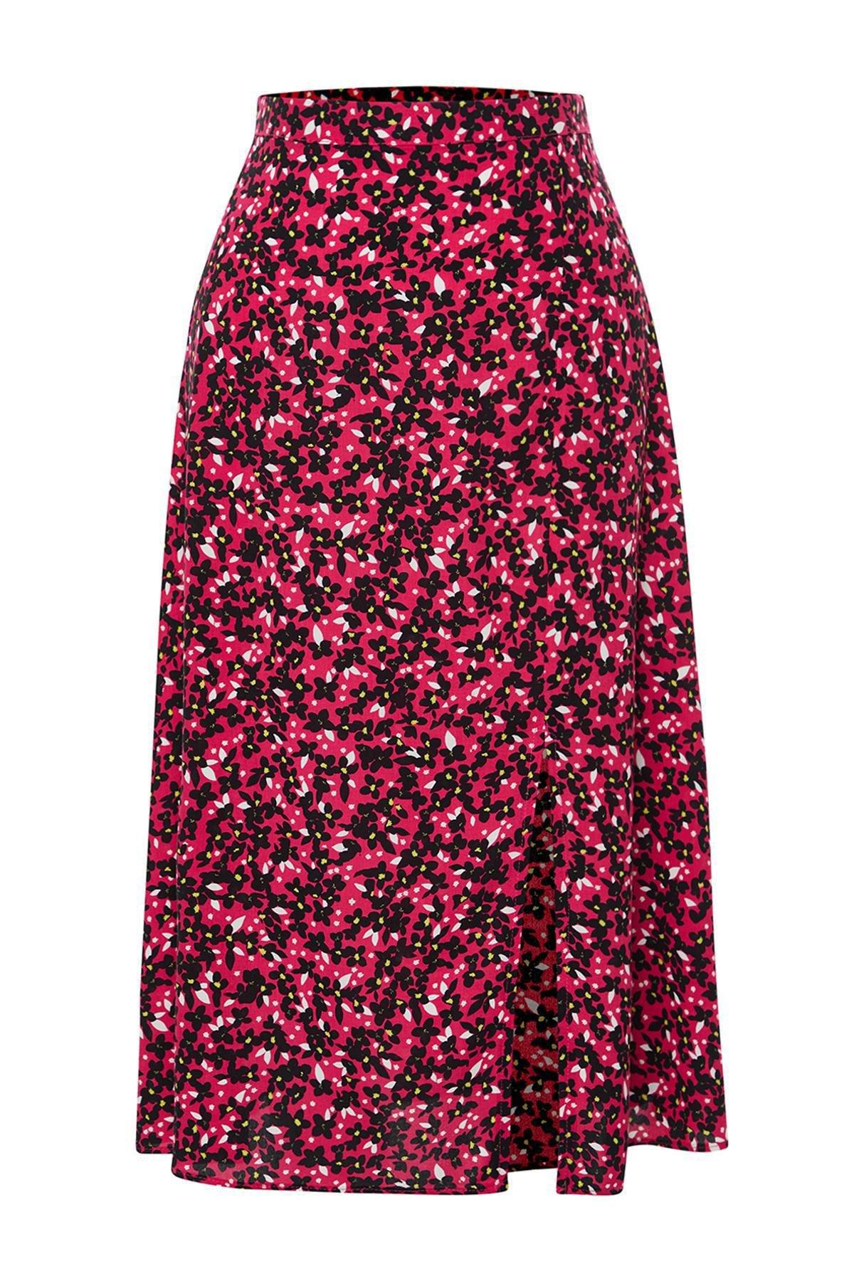 Red Floral Pattern Midi Skirt, , large image number 5