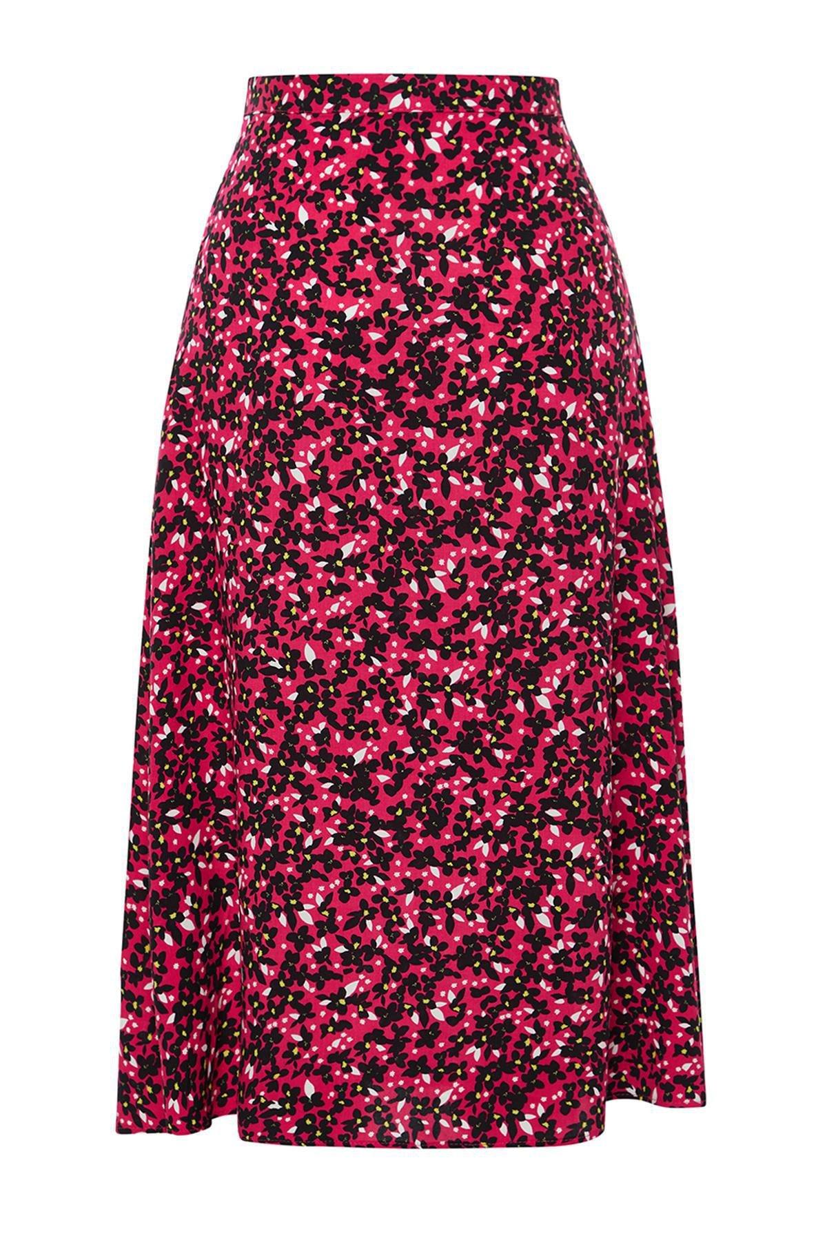 Red Floral Pattern Midi Skirt, , large image number 6