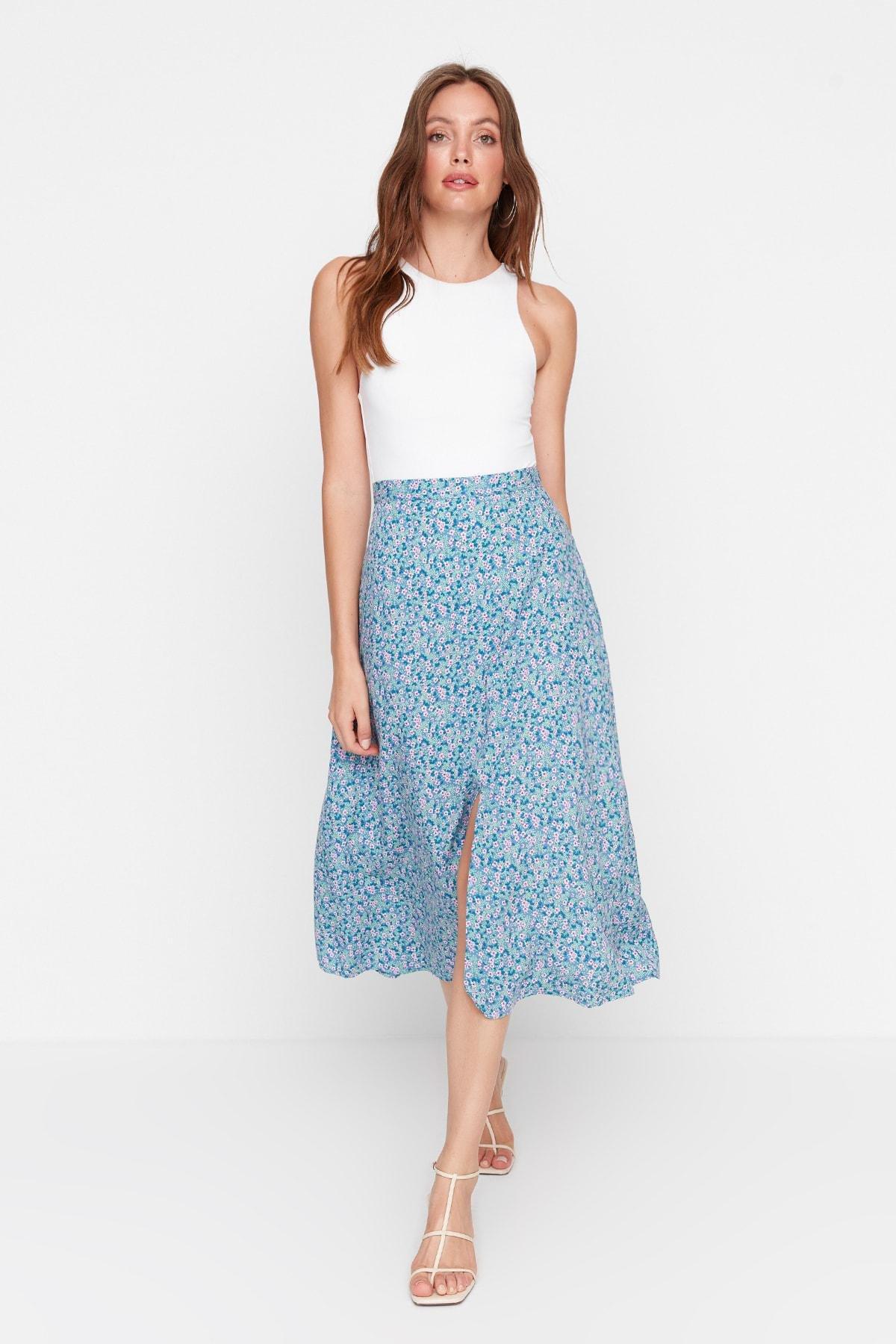 Blue A-Line Midi Skirt, , large image number 2