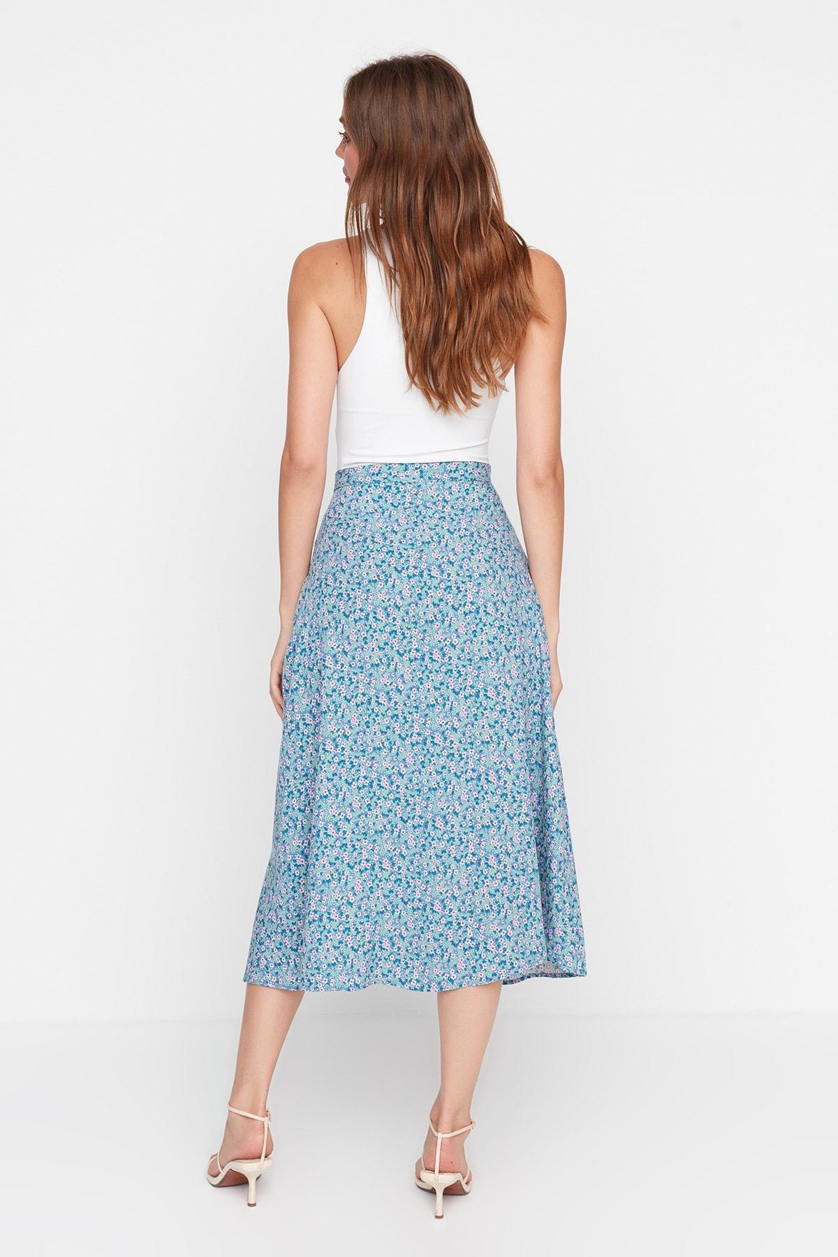 Blue A-Line Midi Skirt, , large image number 3