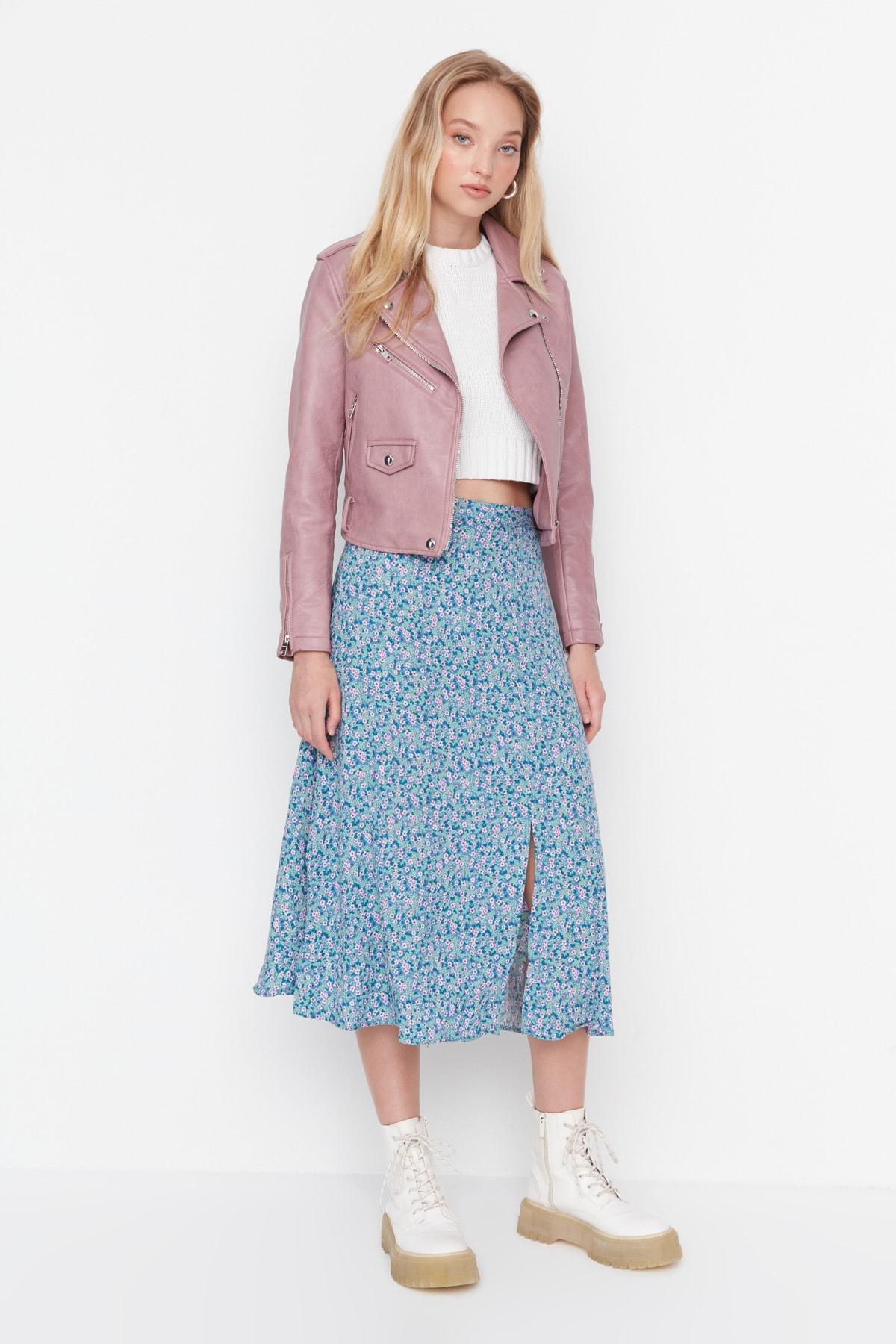 Blue A-Line Midi Skirt, , large image number 5