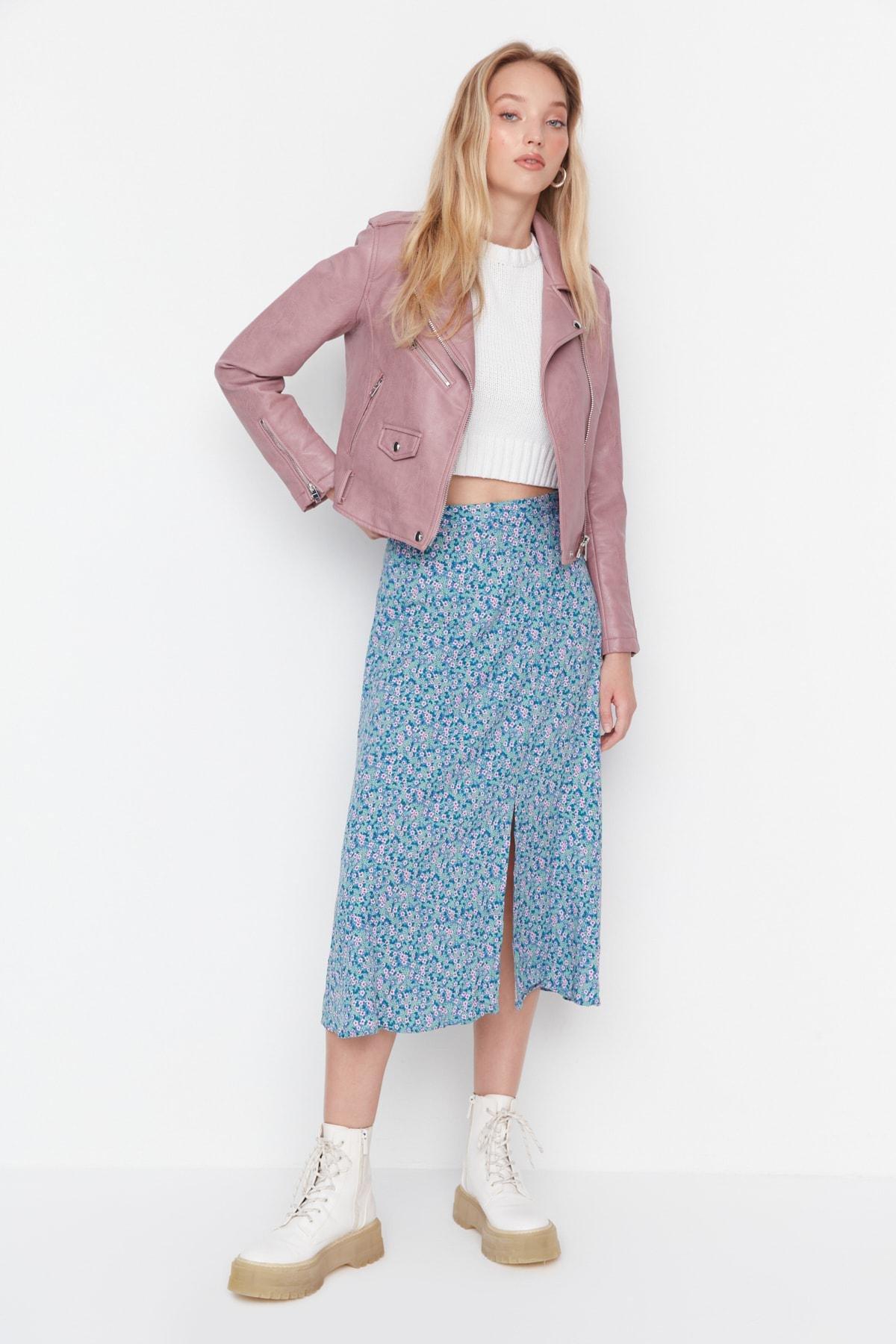 Blue A-Line Midi Skirt, , large image number 7