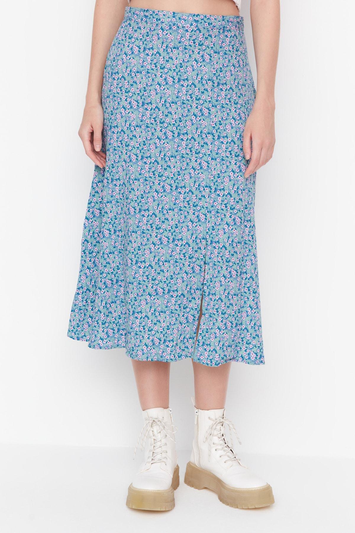 Blue A-Line Midi Skirt, , large image number 8