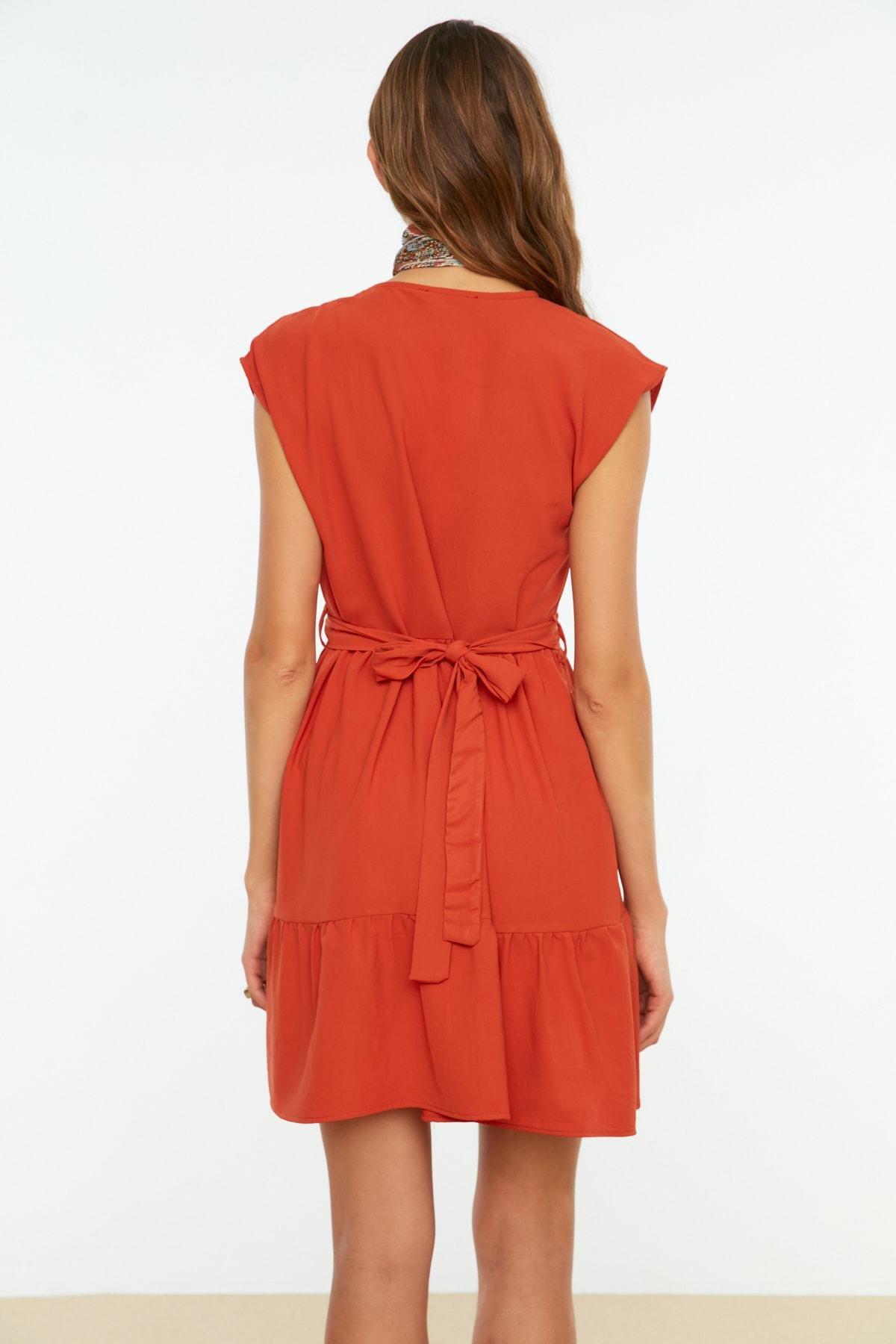 فستان سكيتر بفتحة رقبة V، برتقالي, Orange, large image number 6