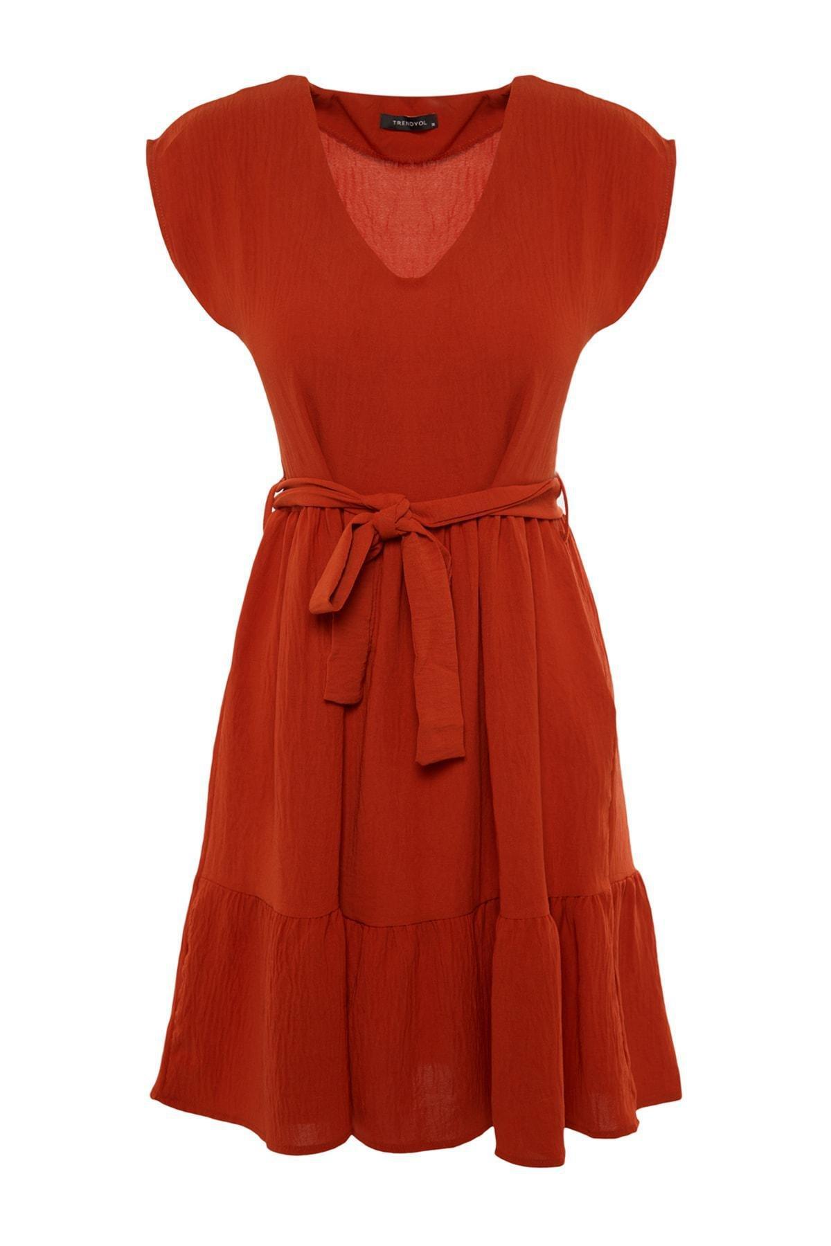 فستان سكيتر بفتحة رقبة V، برتقالي, Orange, large image number 7