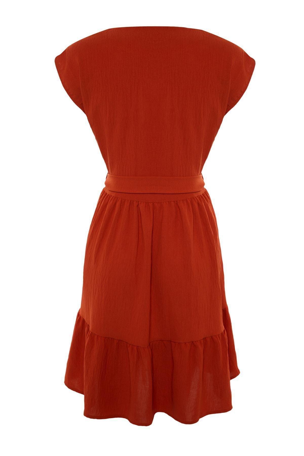 فستان سكيتر بفتحة رقبة V، برتقالي, Orange, large image number 8