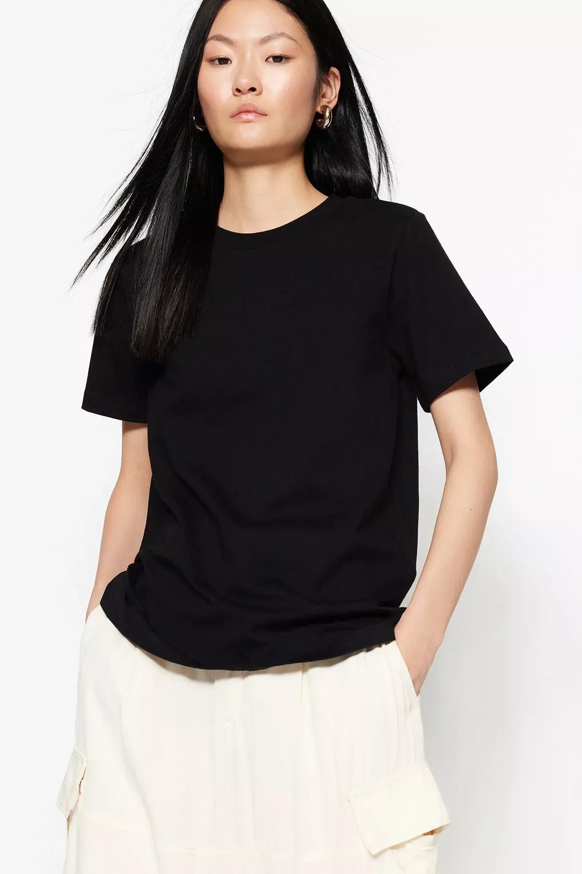 Black Crew Neck Tshirt, Black, medium