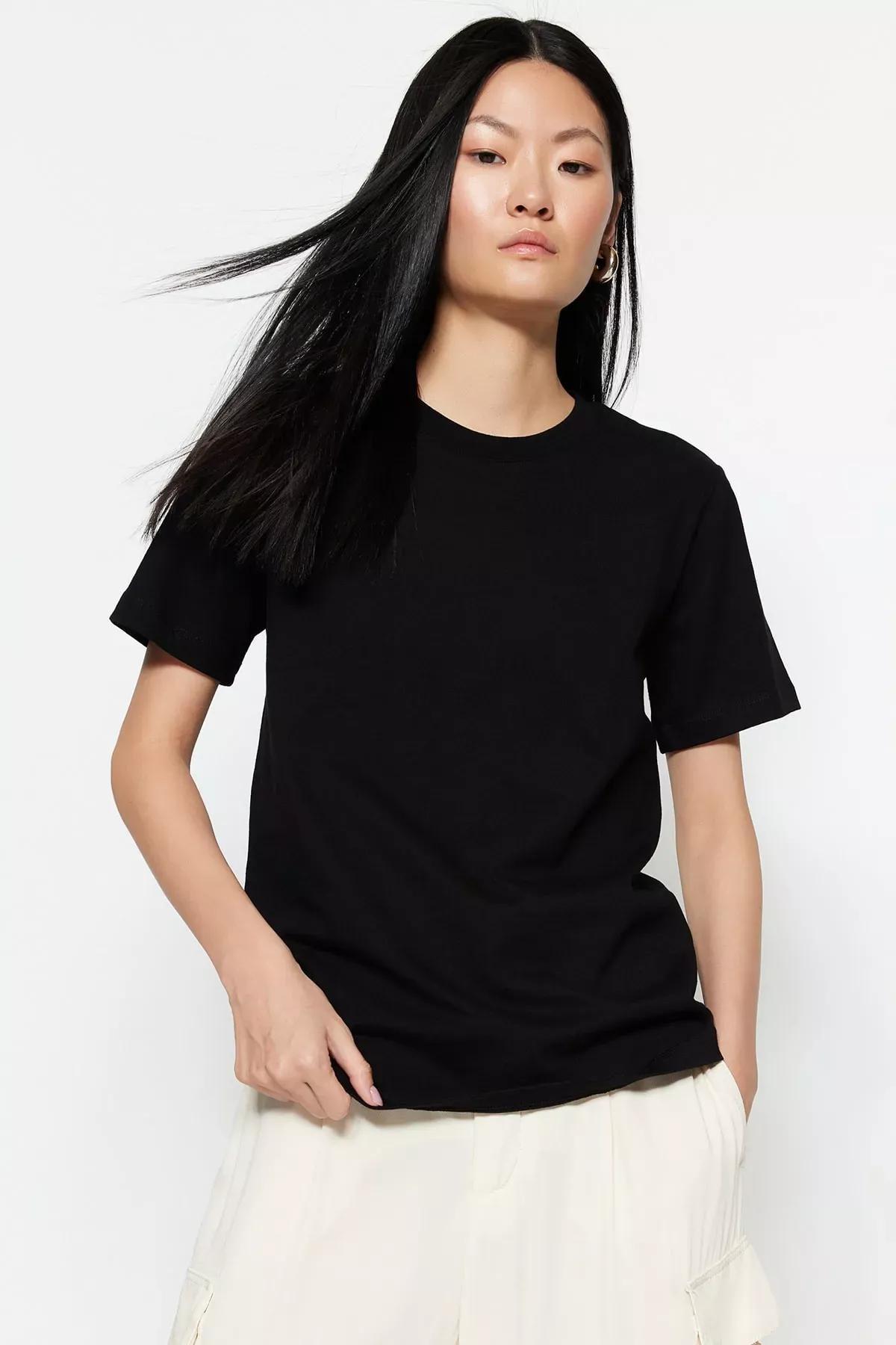 Black Crew Neck Tshirt, Black, large image number 1