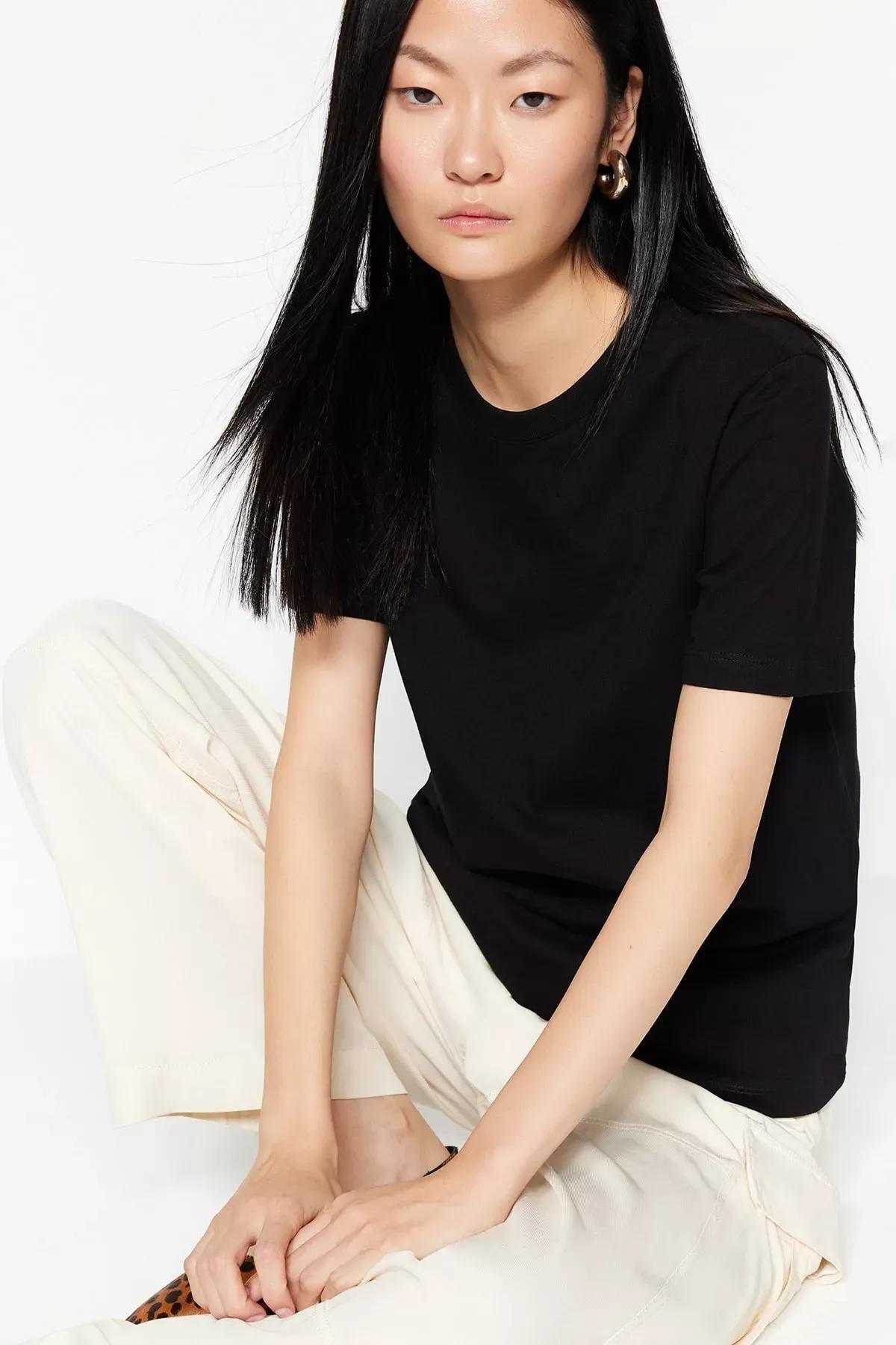 Black Crew Neck Tshirt, Black, medium