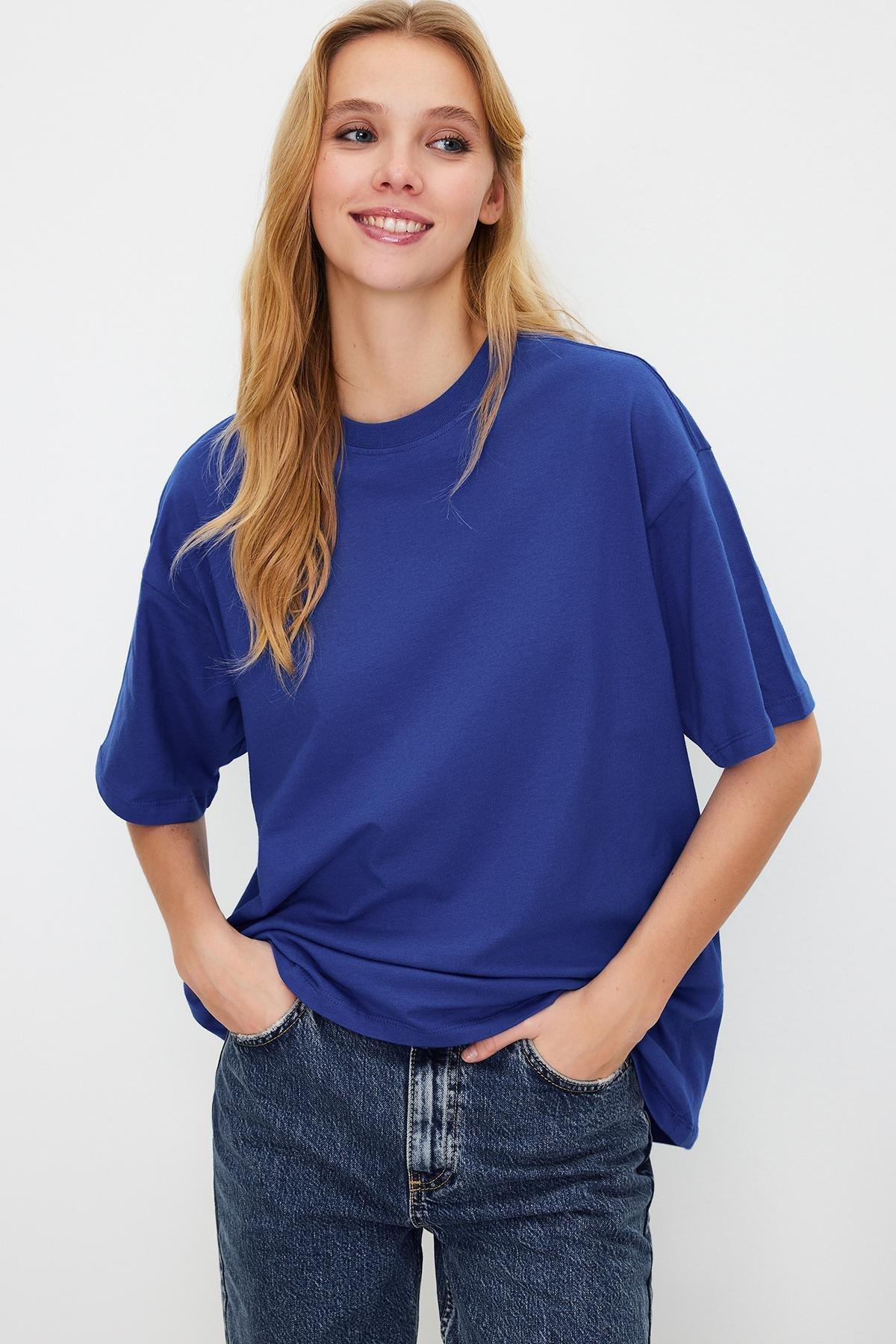 Blue Oversized Crew Neck T-Shirt, , large image number 0
