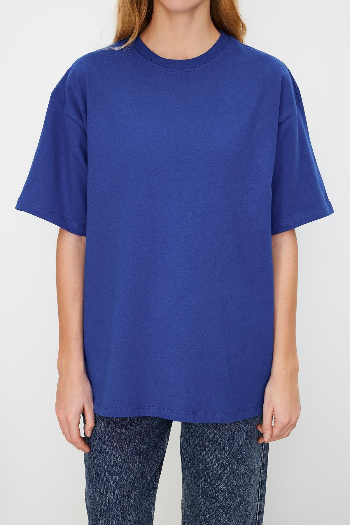 Blue Oversized Crew Neck T-Shirt, , large image number 3