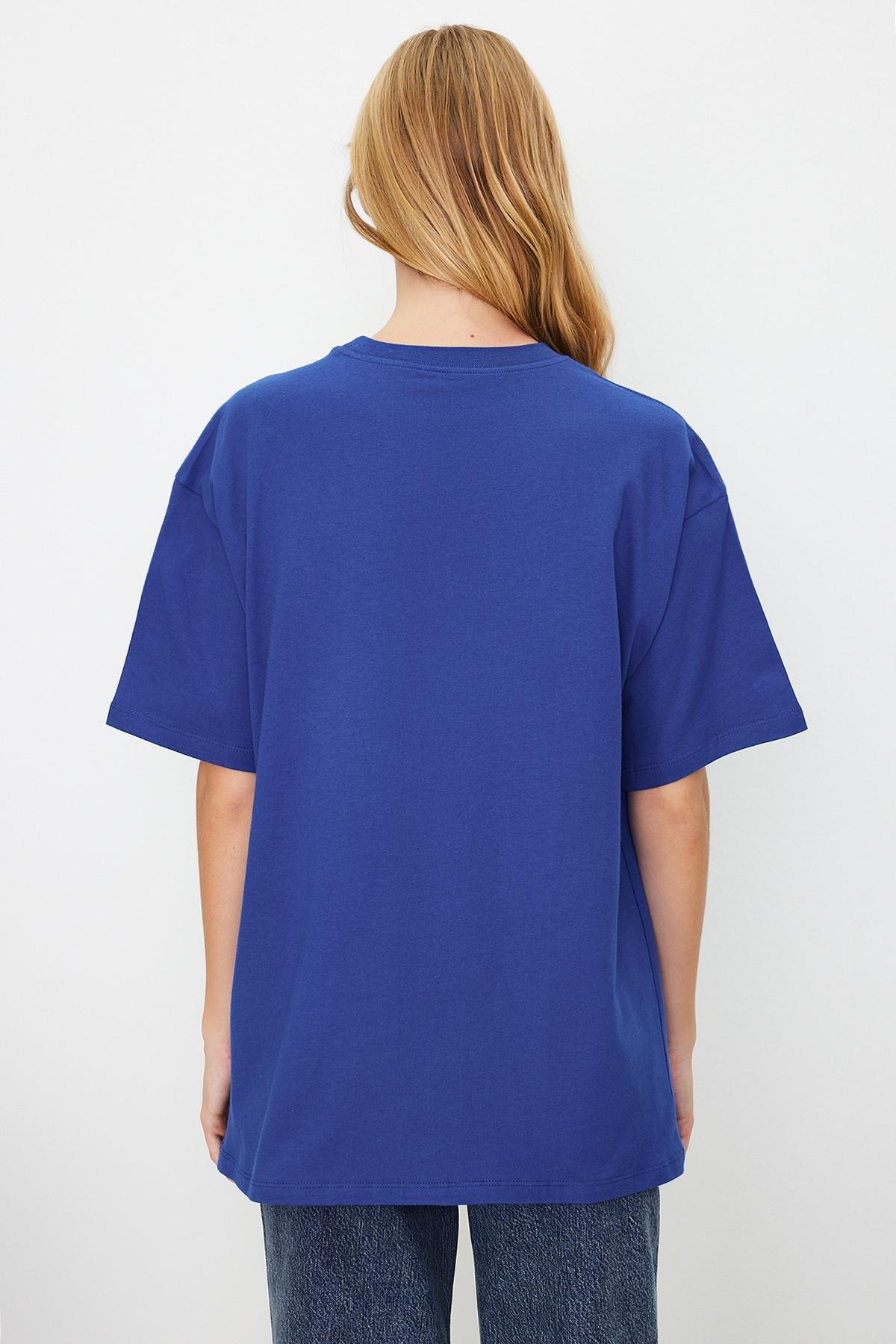 Blue Oversized Crew Neck T-Shirt, , large image number 4