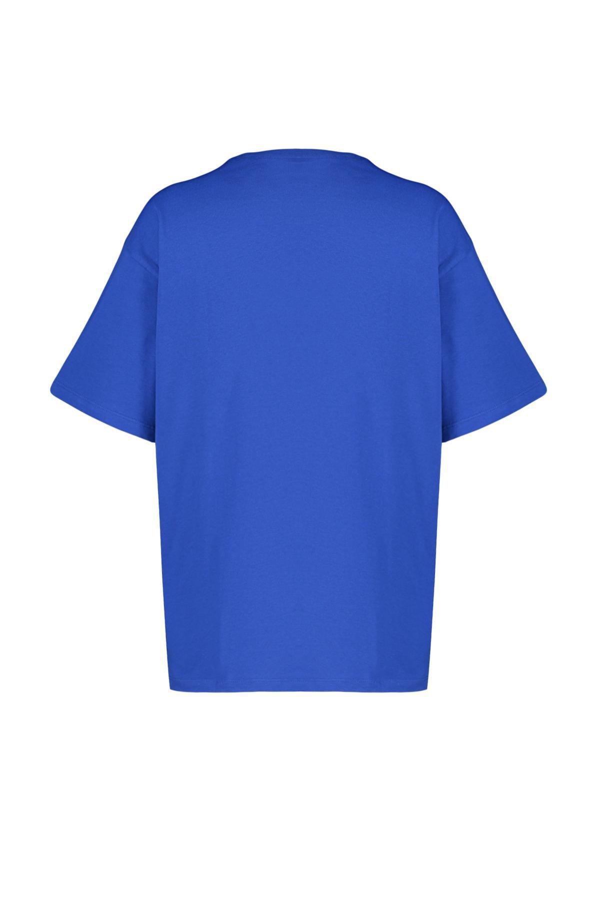 Blue Oversized Crew Neck T-Shirt, , large image number 5