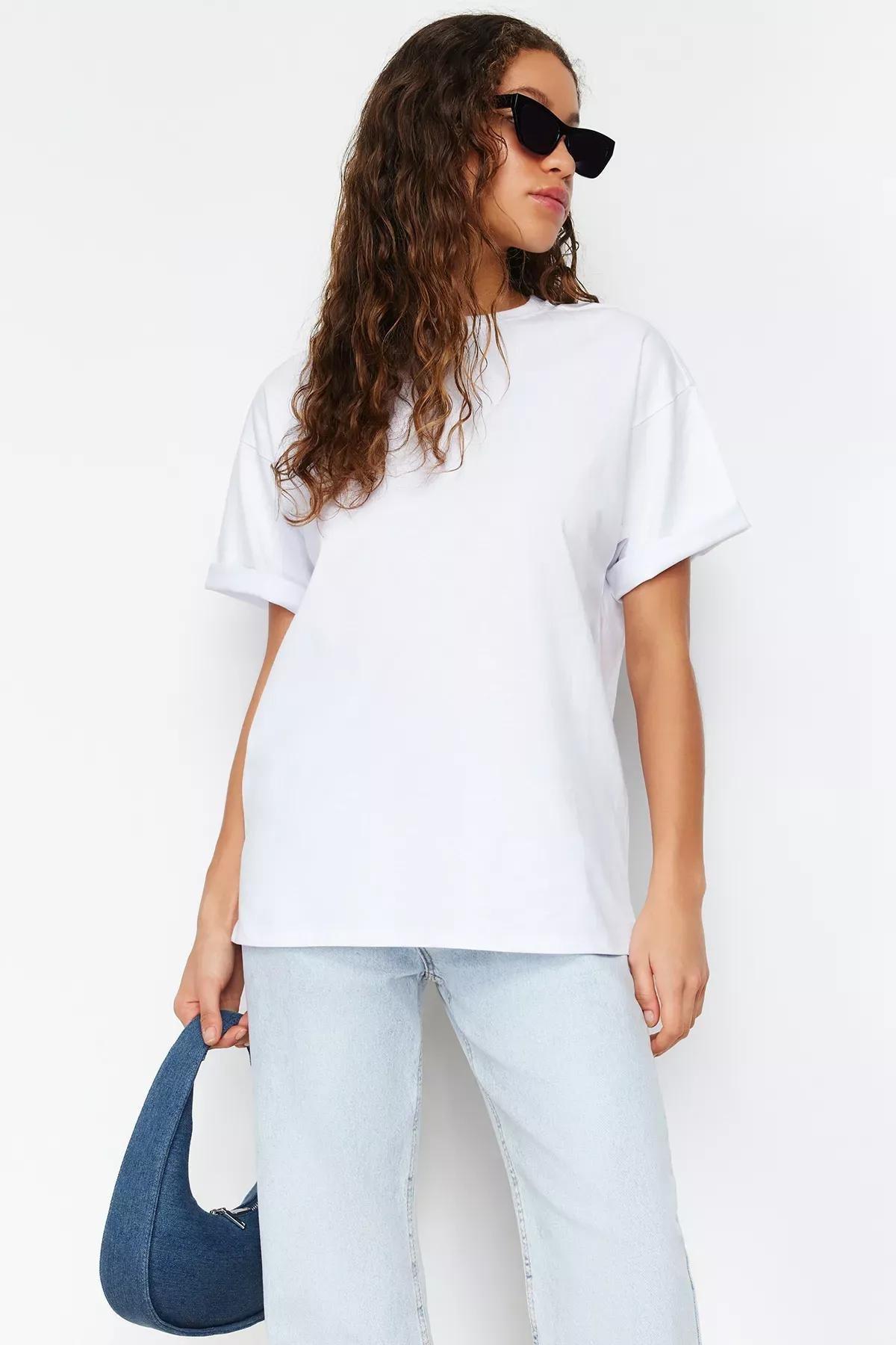 White Oversized Crew Neck T-Shirt, White, large image number 2