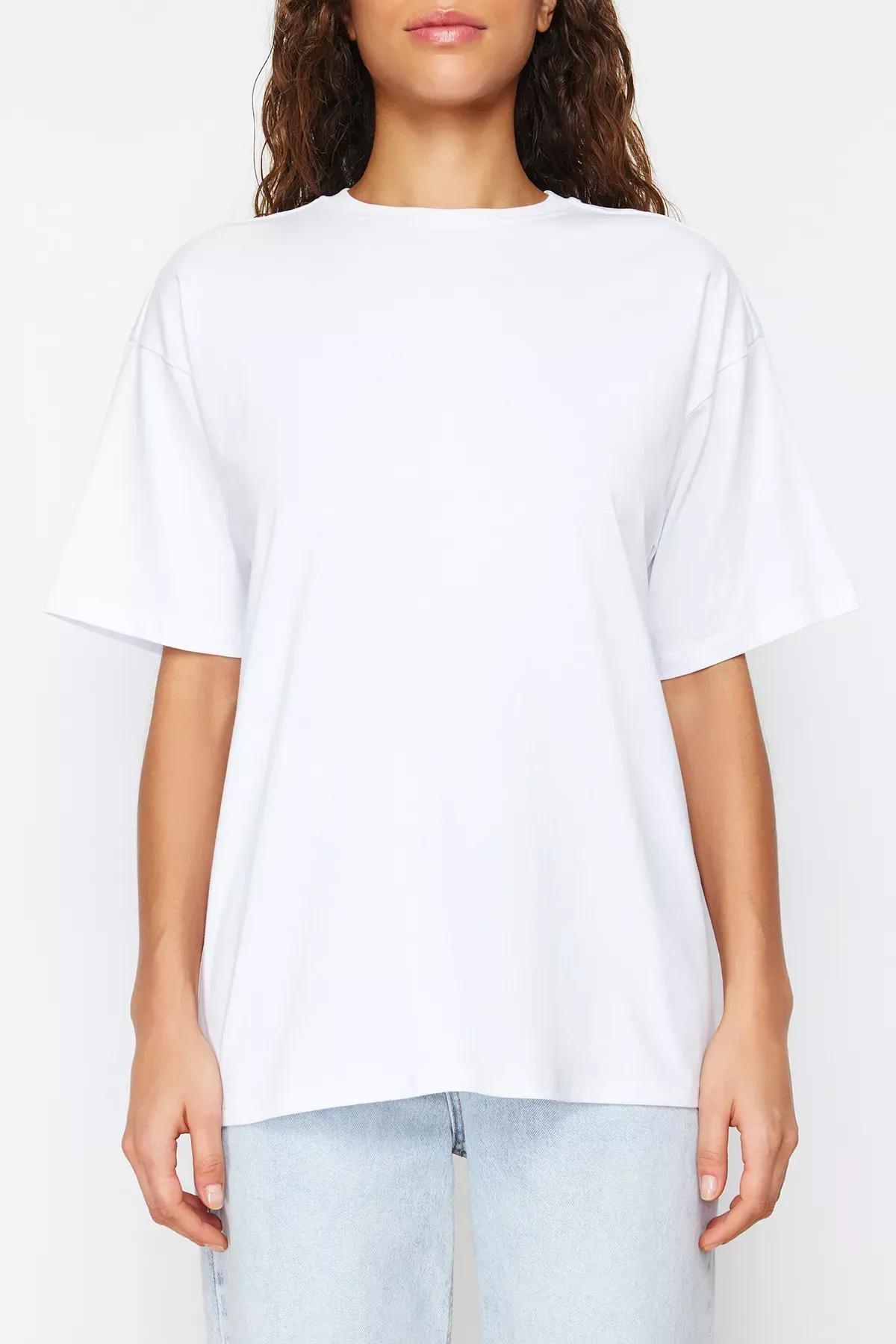 White Oversized Crew Neck T-Shirt, White, large image number 3